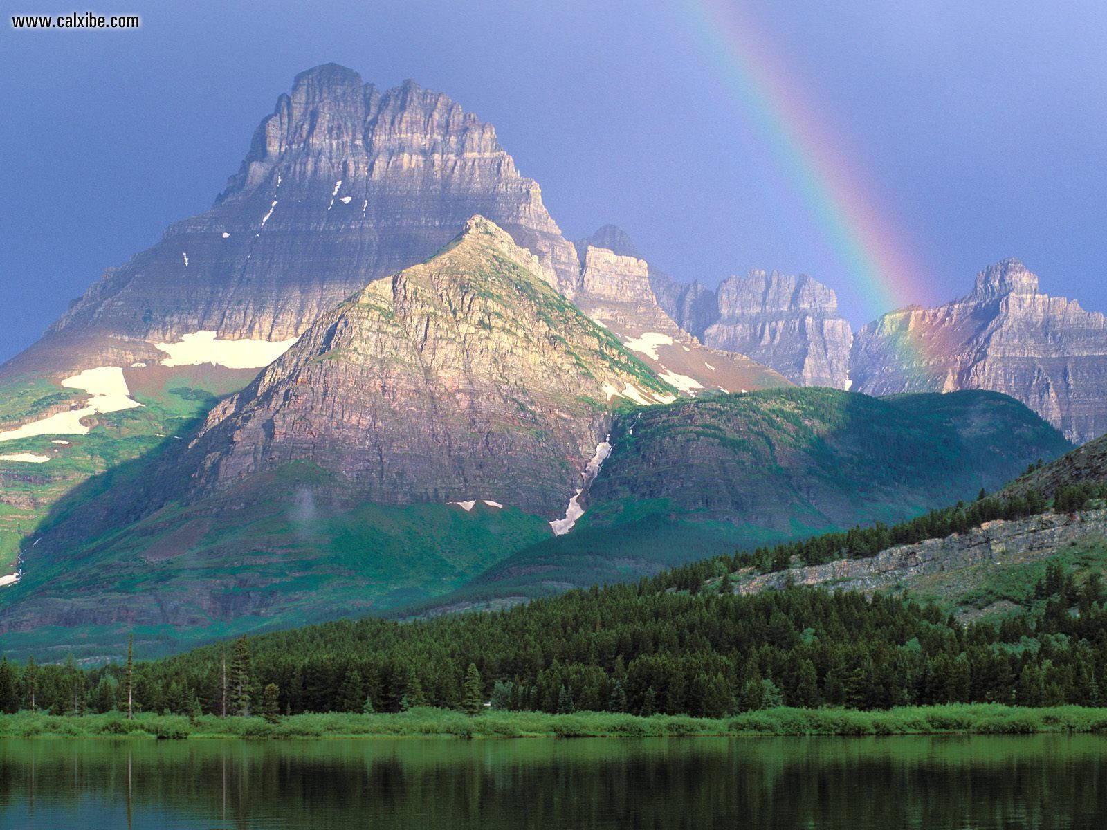 Glacier National Park, rainbow, snow patches, HD Desktop Wallpaper