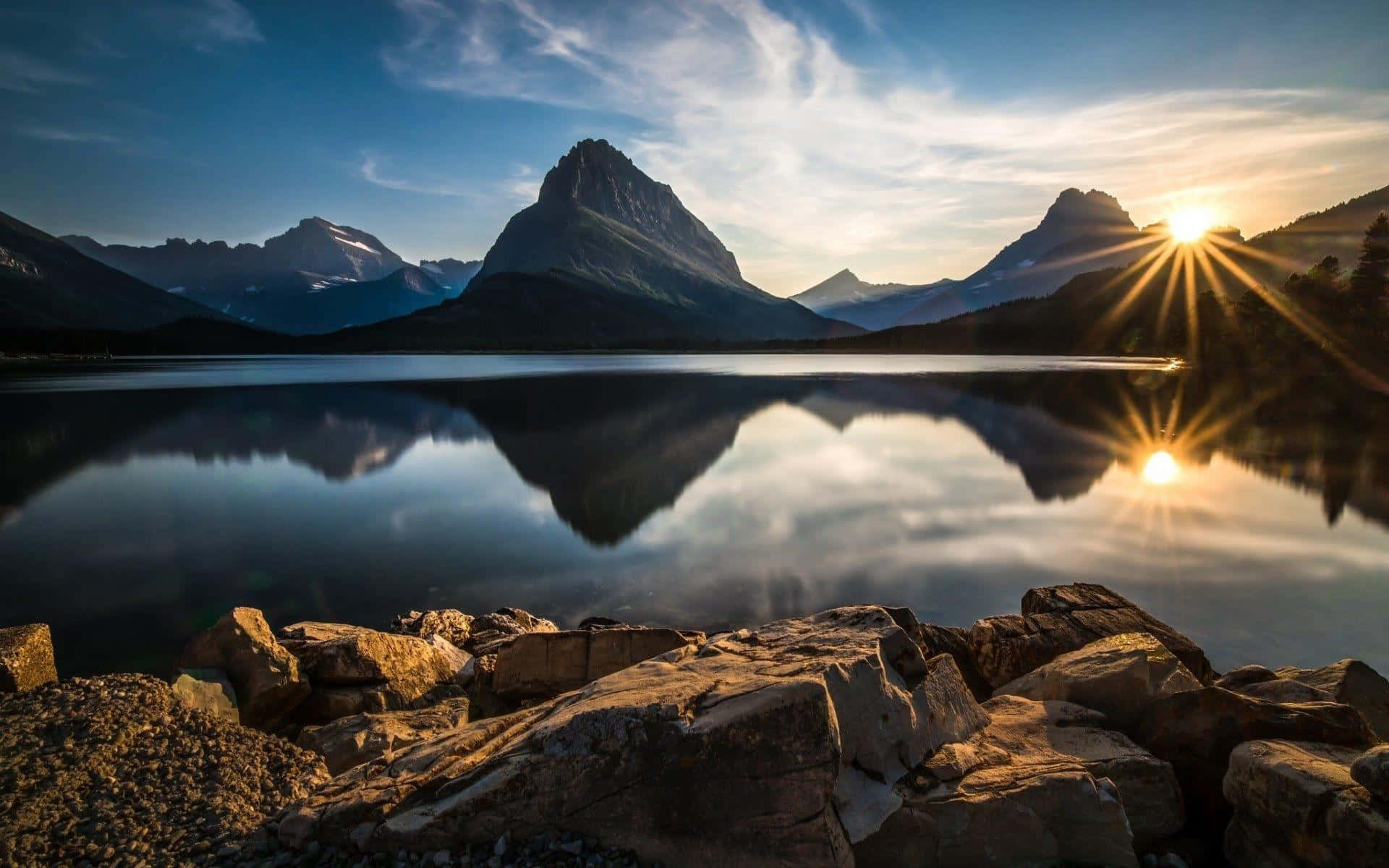 Glacier National Park, mountain landscape, sunset, Full HD Desktop Wallpaper