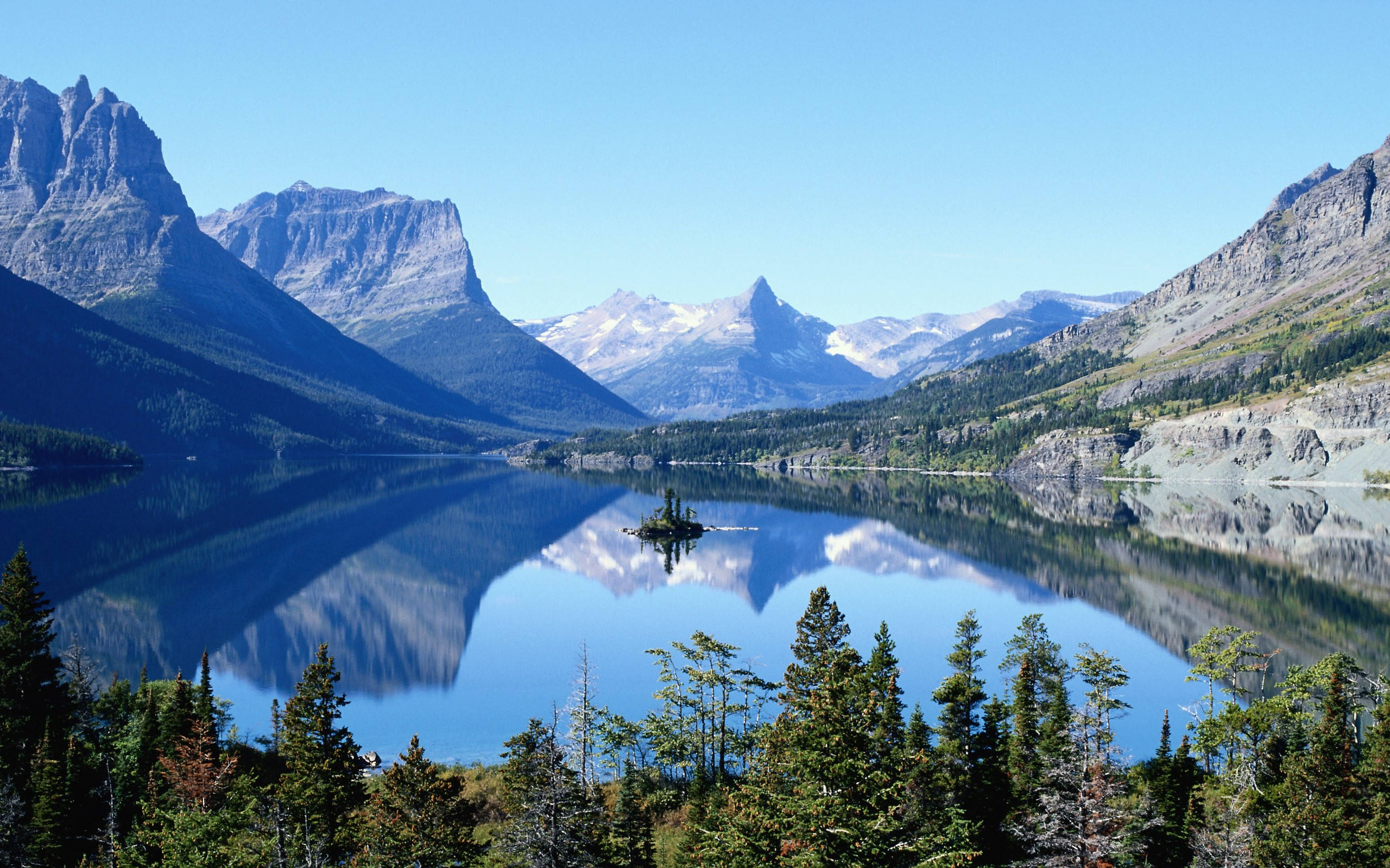 blue glacier, Glacier National Park, alpine lake, 2K Desktop Wallpaper