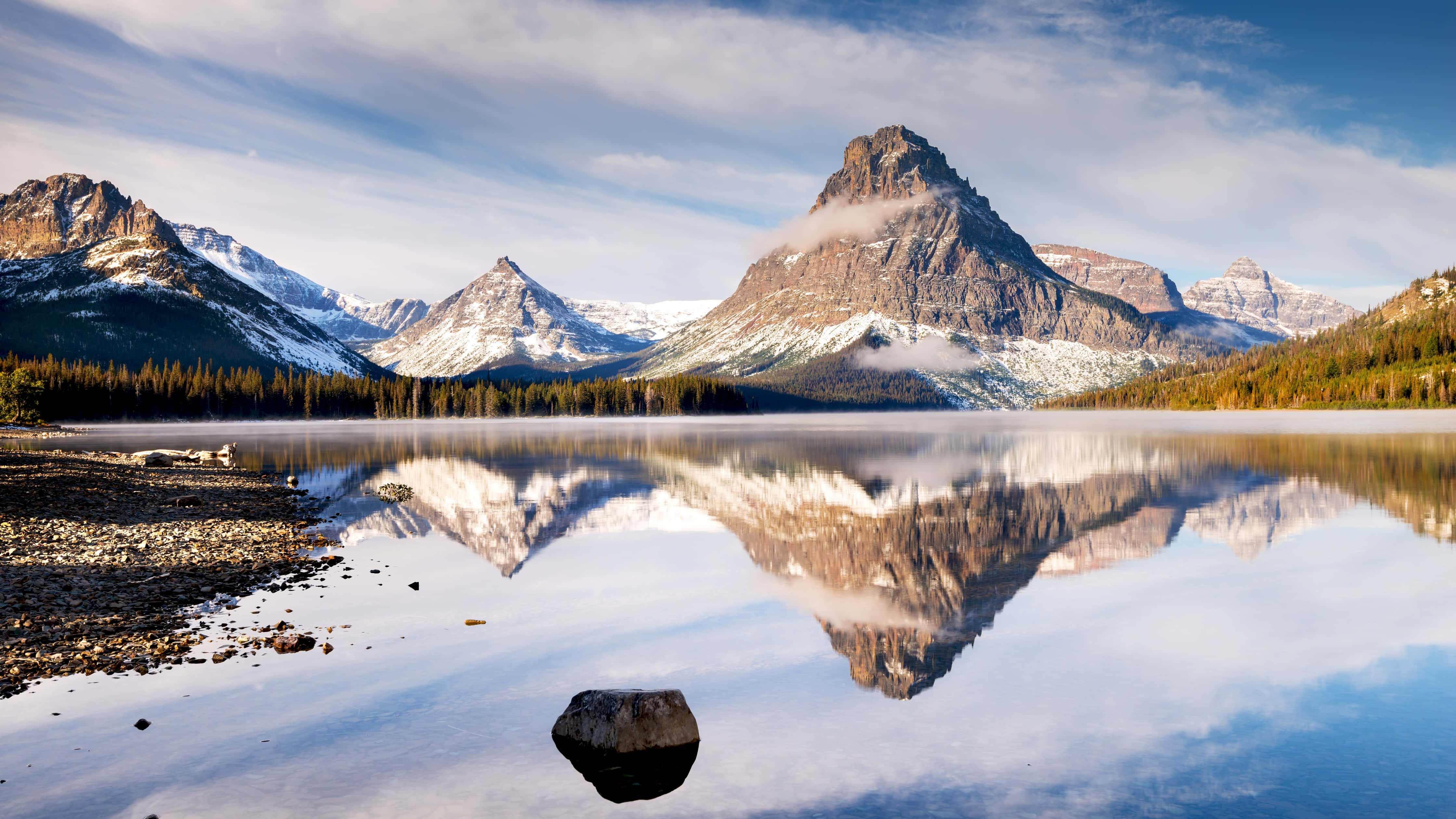 Glacier National Park, mountain landscape, winter, 4K Desktop Wallpaper