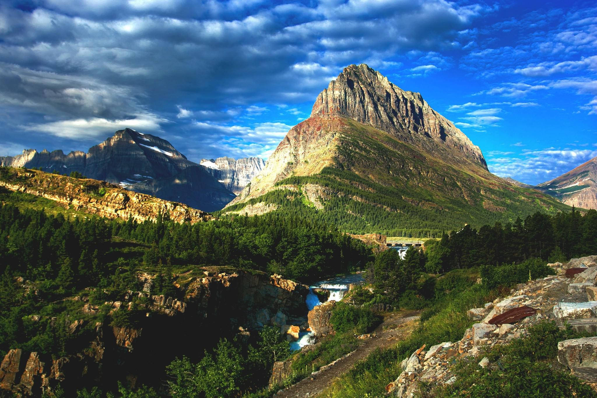 Glacier National Park, mountains, forest, Full HD Desktop Wallpaper