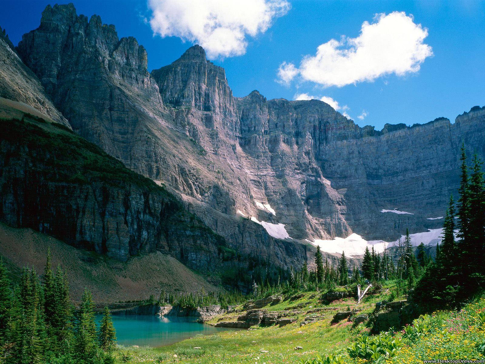 Glacier National Park, towering rugged mountains, vibrant turquoise lake, HD Desktop Wallpaper