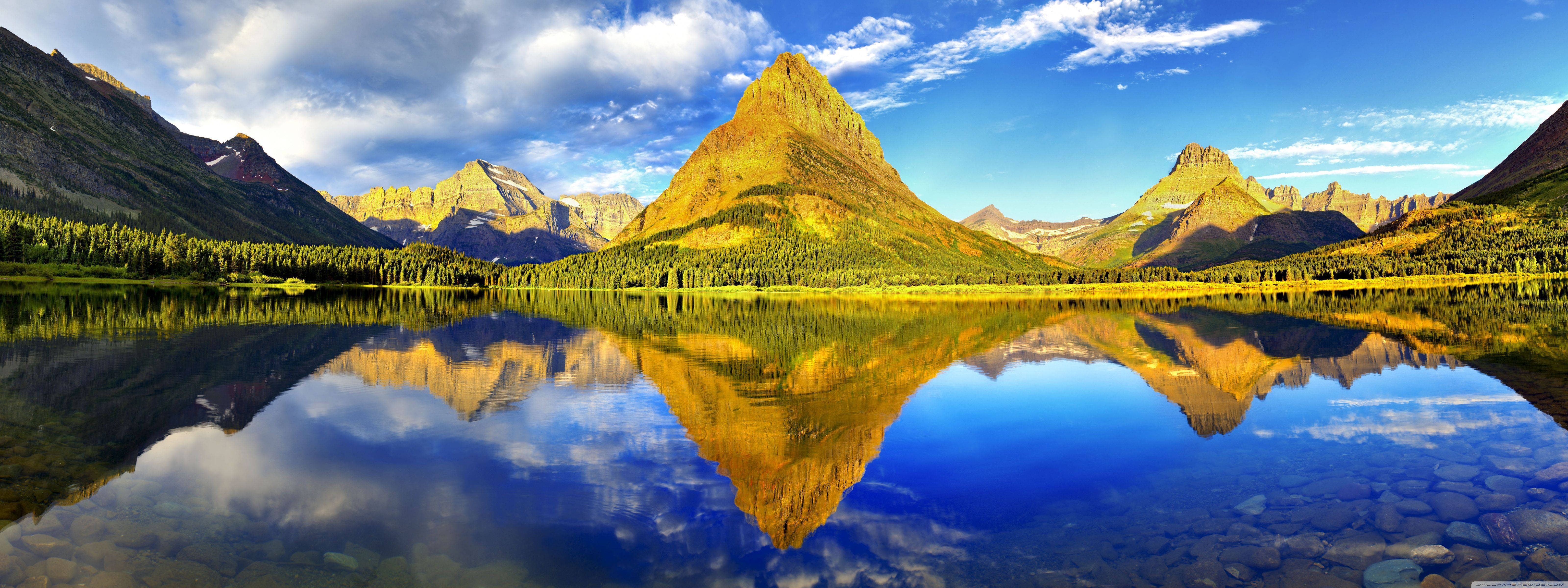Glacier National Park, mountain range, calm lake, 5K Desktop Wallpaper