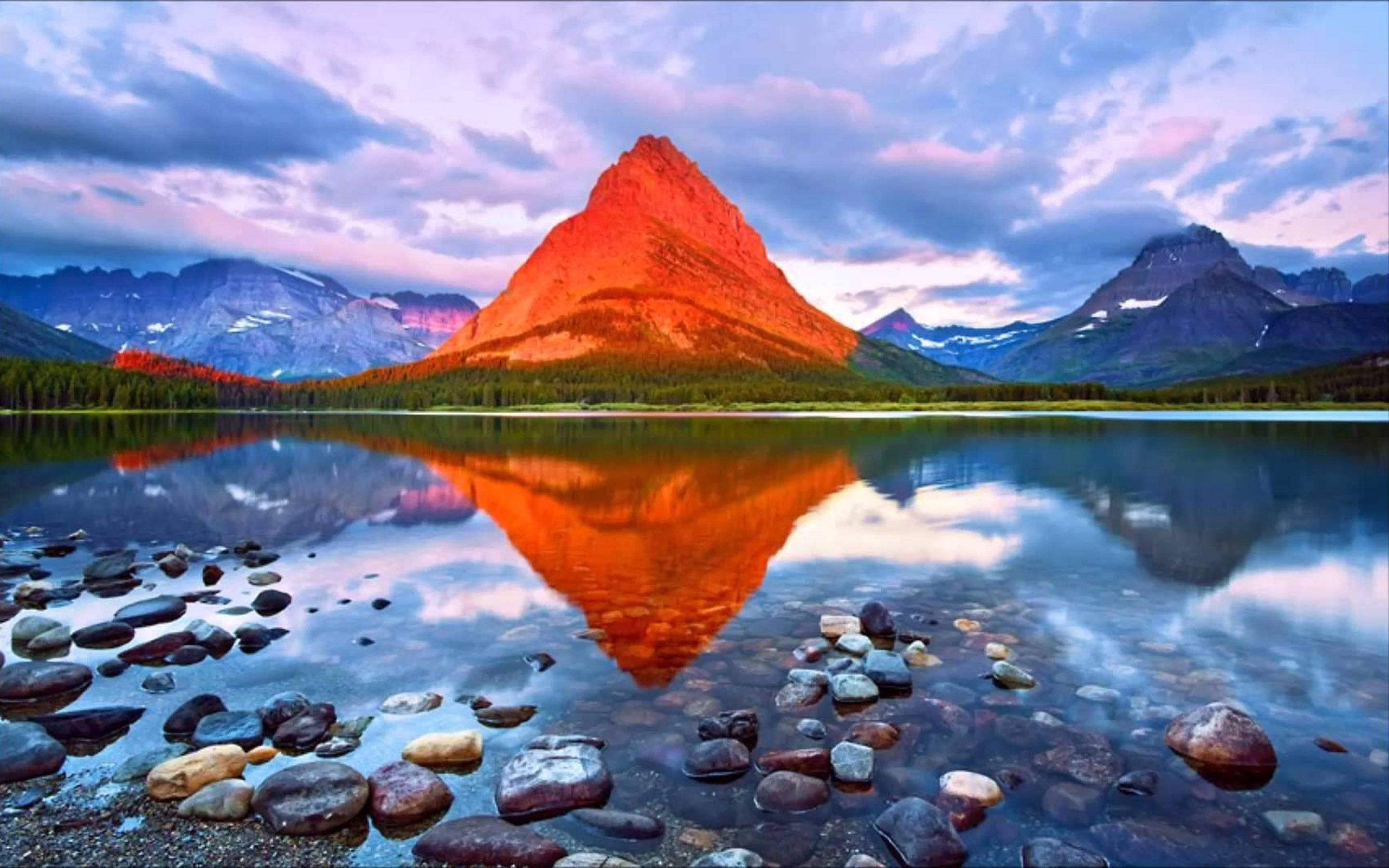 Red Mountain, Glacier National Park, sunset, 2K Desktop Wallpaper