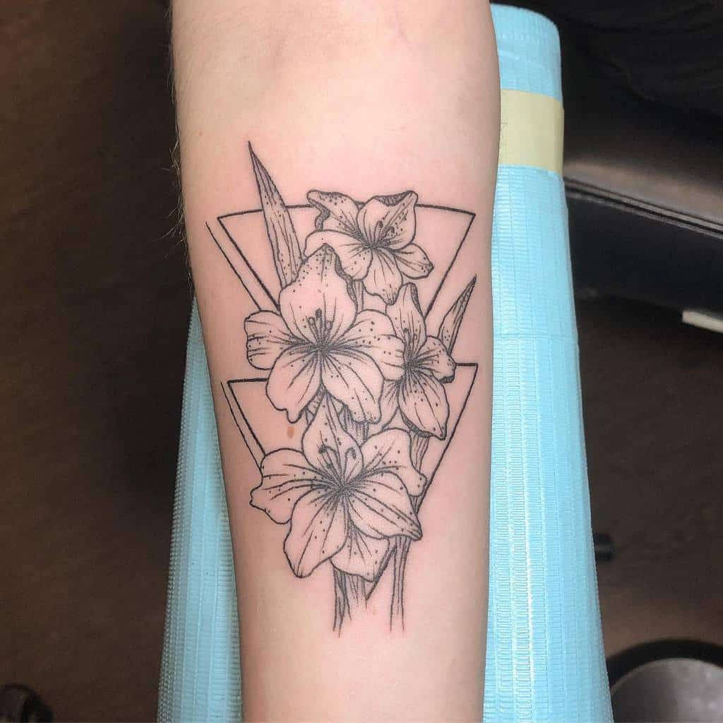 minimalist gladiolus flower tattoo, black and white geometric floral tattoo, lilies, SD Desktop Wallpaper