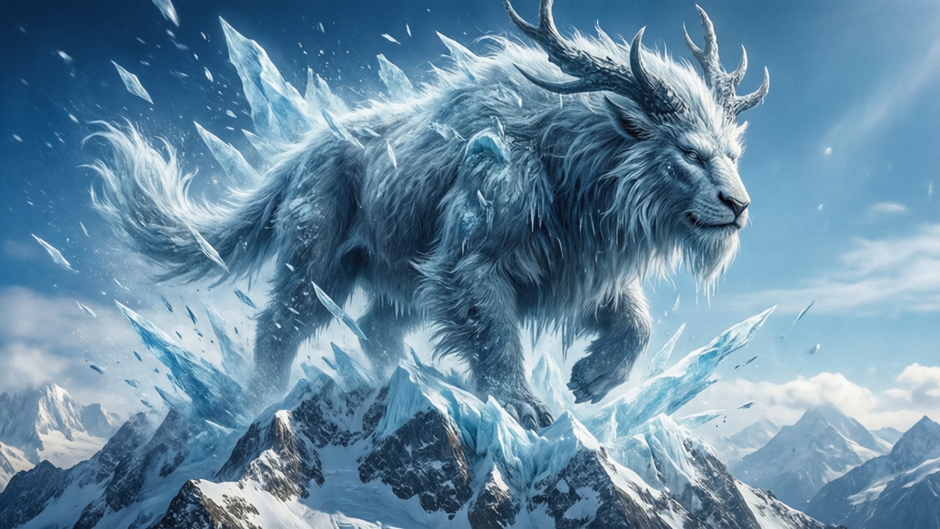Glalie, snowy peaks, antlers, Full HD Desktop Wallpaper