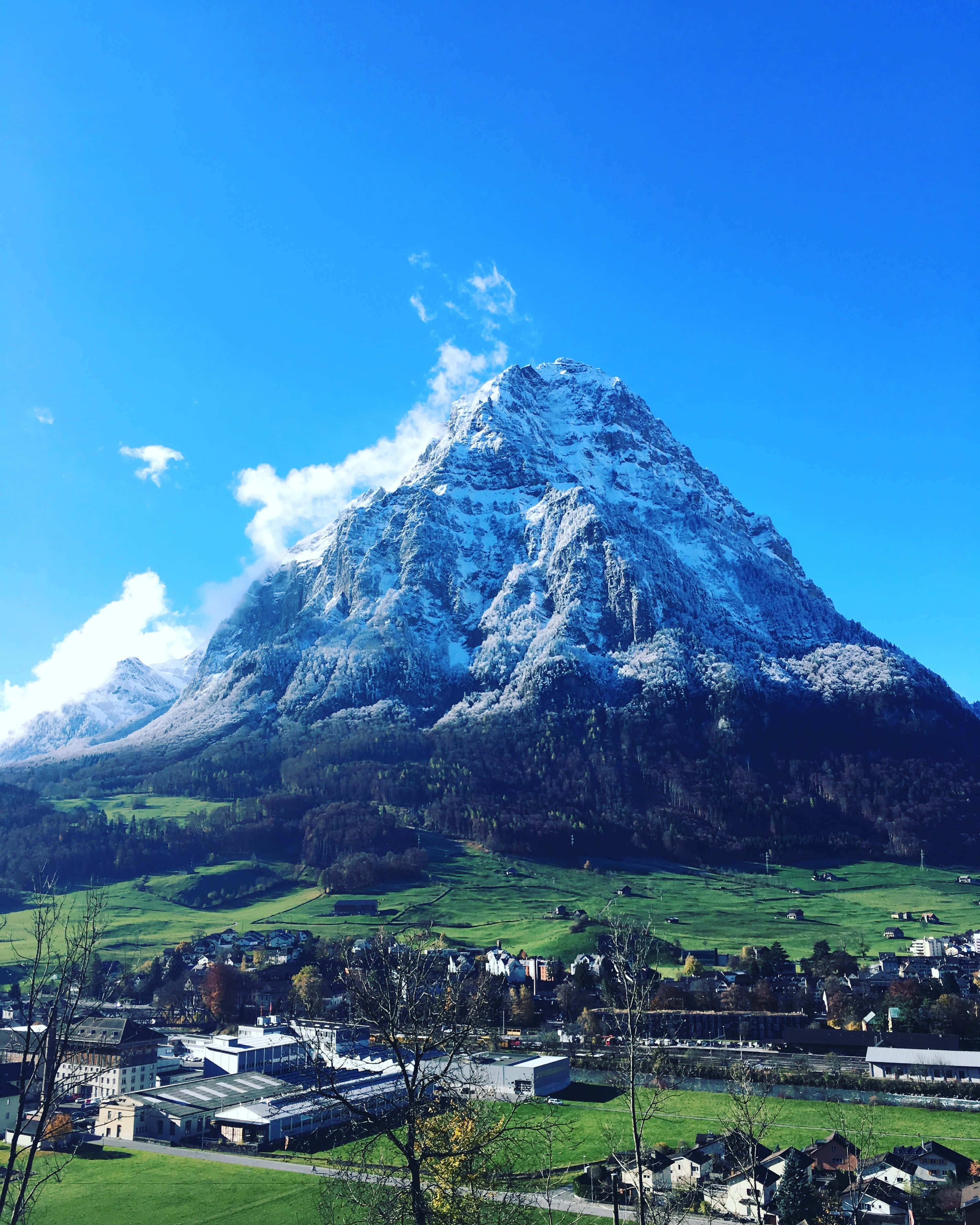 Glarus, mountain, green valley town, 2K Phone Wallpaper
