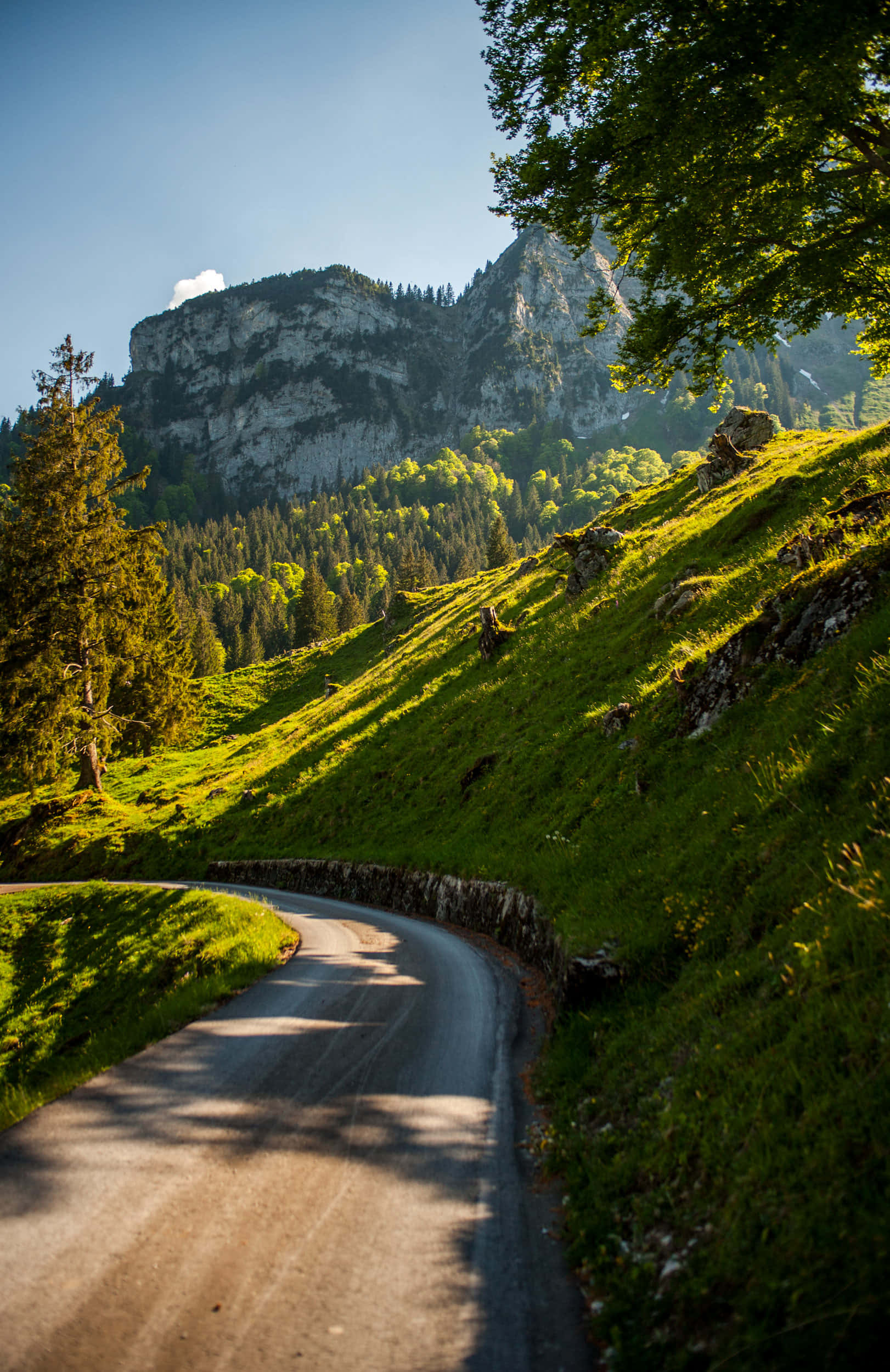 Glarus, mountain road, sunlight, Full HD Phone Wallpaper