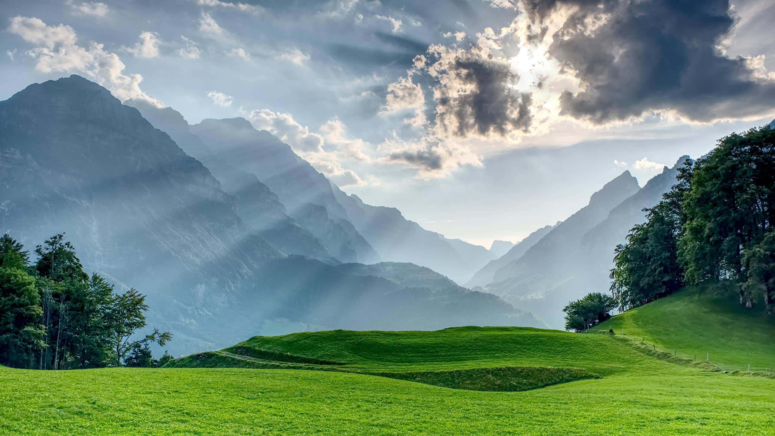 Glarus, mountain valley, sunset, 2K Desktop Wallpaper