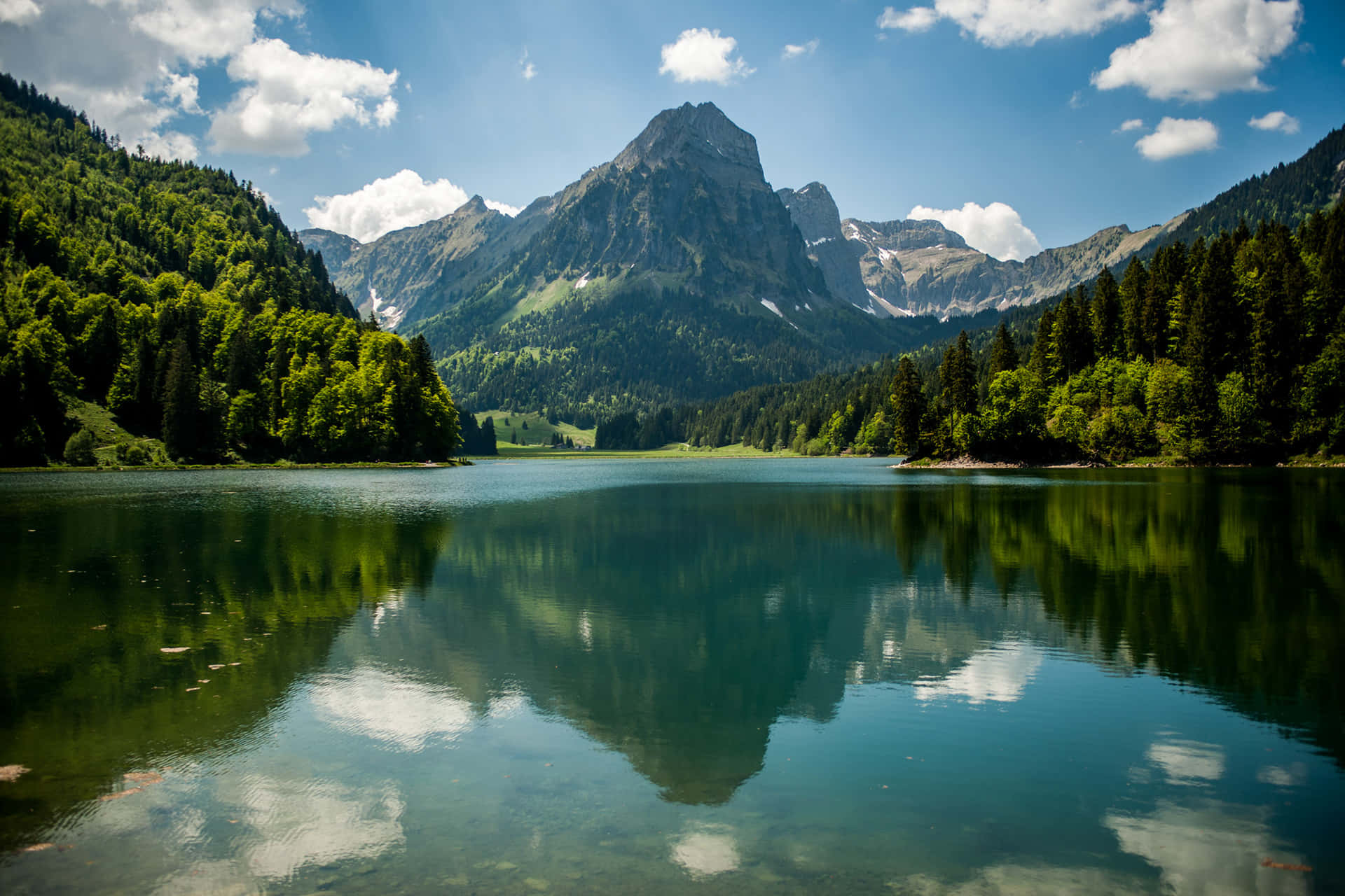 Glarus, mountain lake, green mountains, Full HD Desktop Wallpaper
