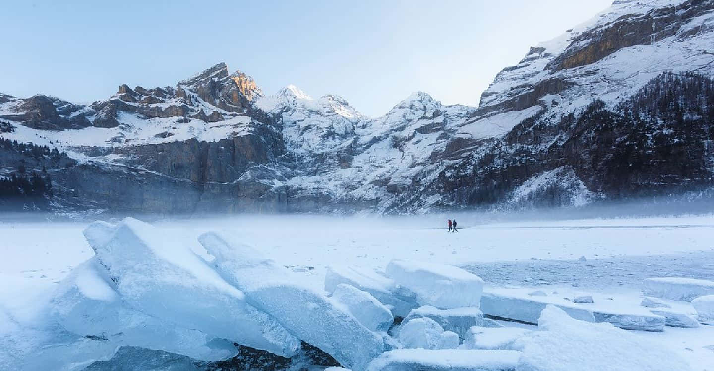 Glarus, winter mountain landscape, frozen lake, HD Desktop Wallpaper