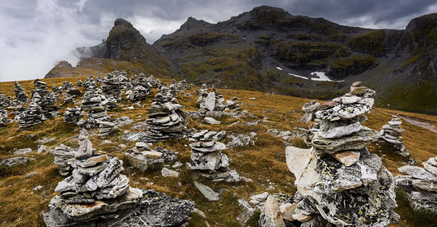 Glarus, stone cairns, mountain meadow, HD Desktop Wallpaper