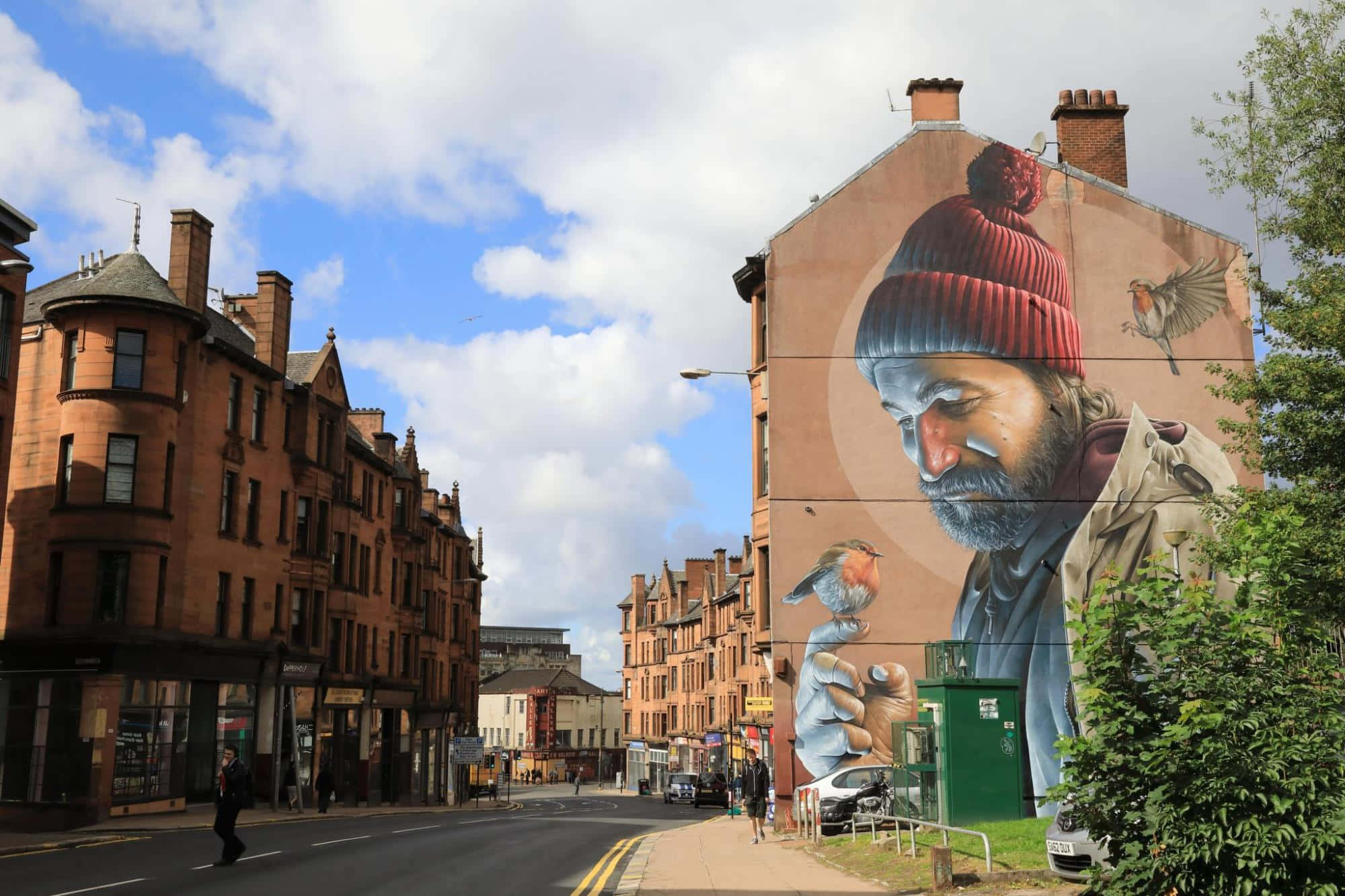 Glasgow, street art mural, bearded man, Full HD Desktop Wallpaper
