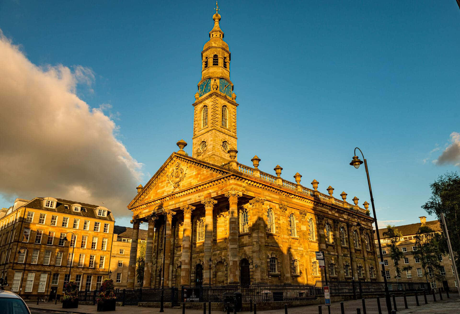Glasgow, historic building, sunset, Full HD Desktop Wallpaper