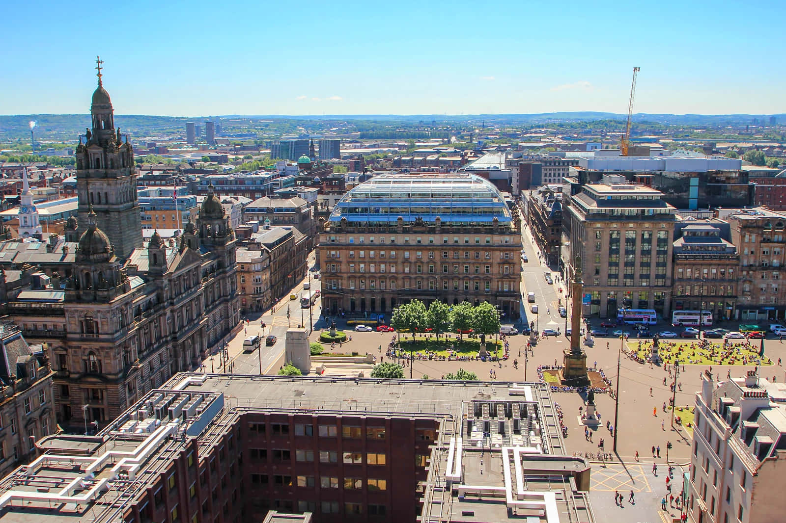 Glasgow, aerial view, historic stone buildings, HD Desktop Wallpaper