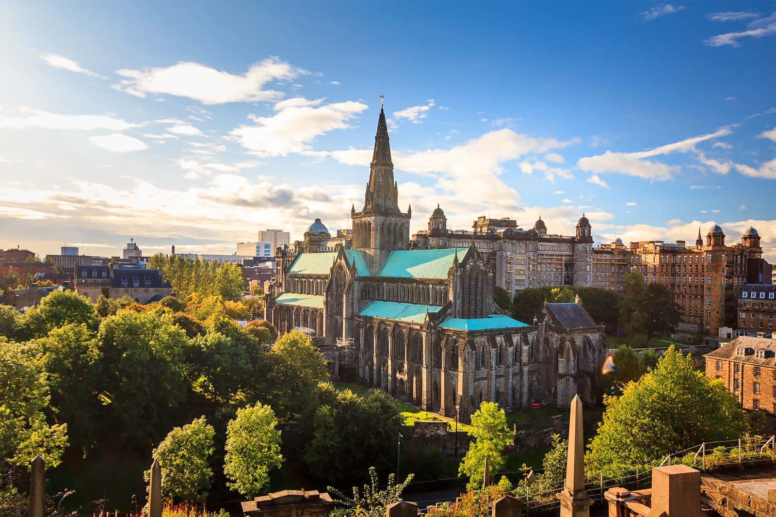 Glasgow, gothic cathedral, turquoise roofs, HD Desktop Wallpaper