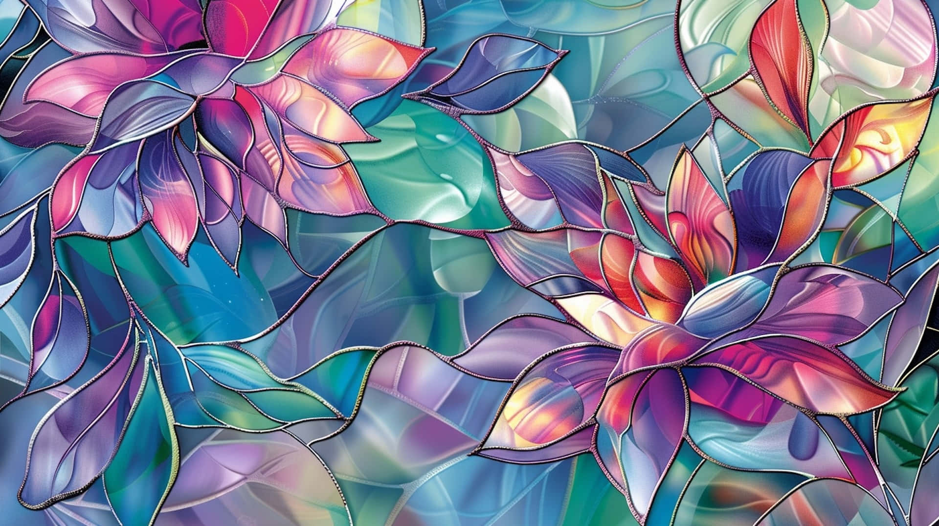 vibrant floral stained glass art, purple, pink, Full HD Desktop Wallpaper