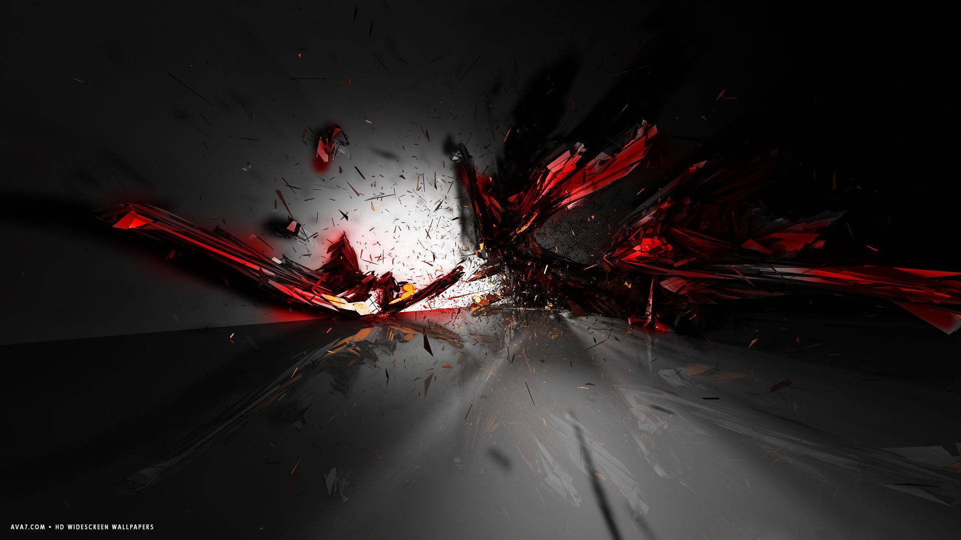 shattered red glass, black glass, bright white core, Full HD Desktop Wallpaper