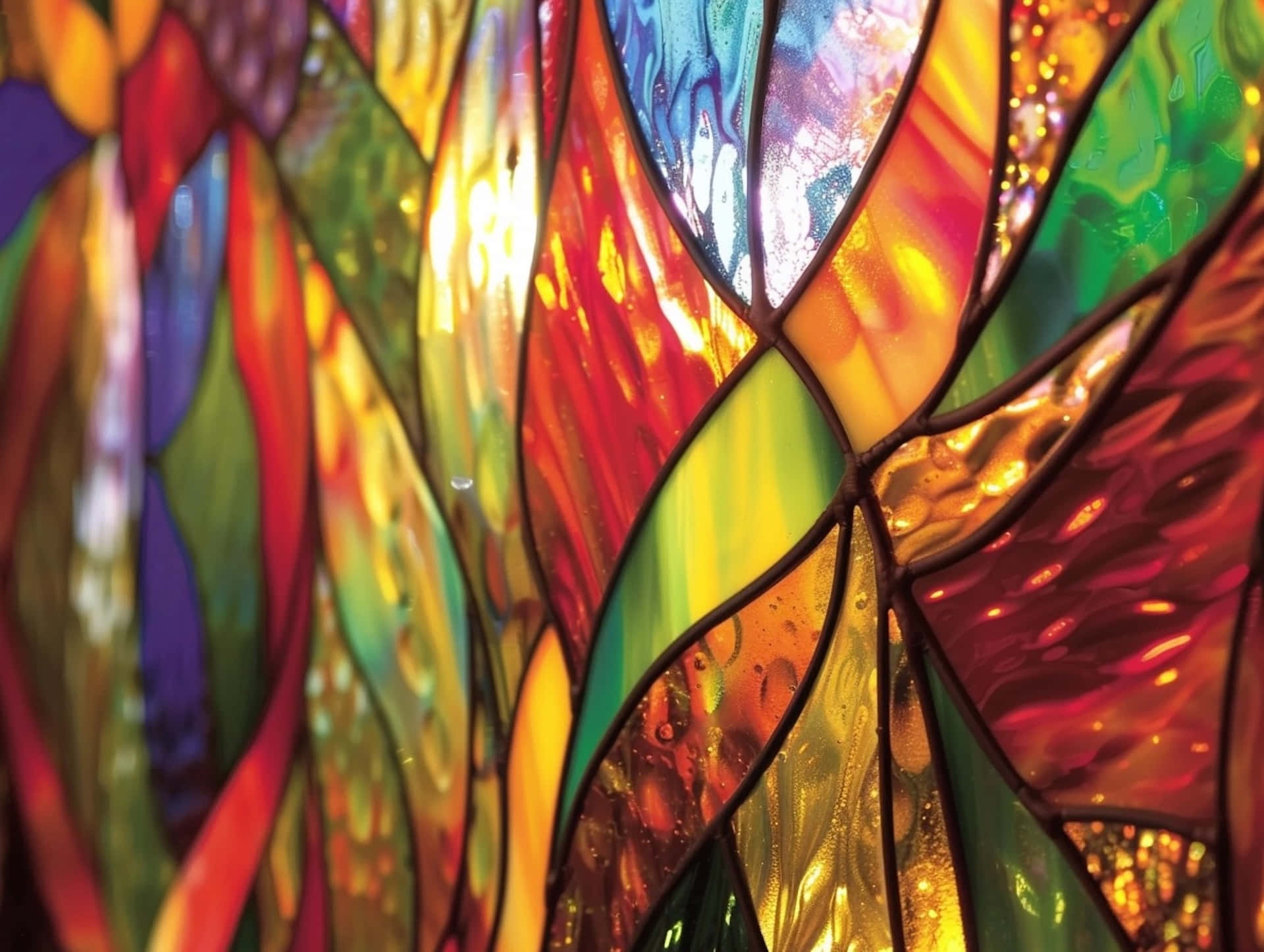 vibrant stained glass artistry, stained glass panels, flowing organic shapes, Full HD Desktop Wallpaper