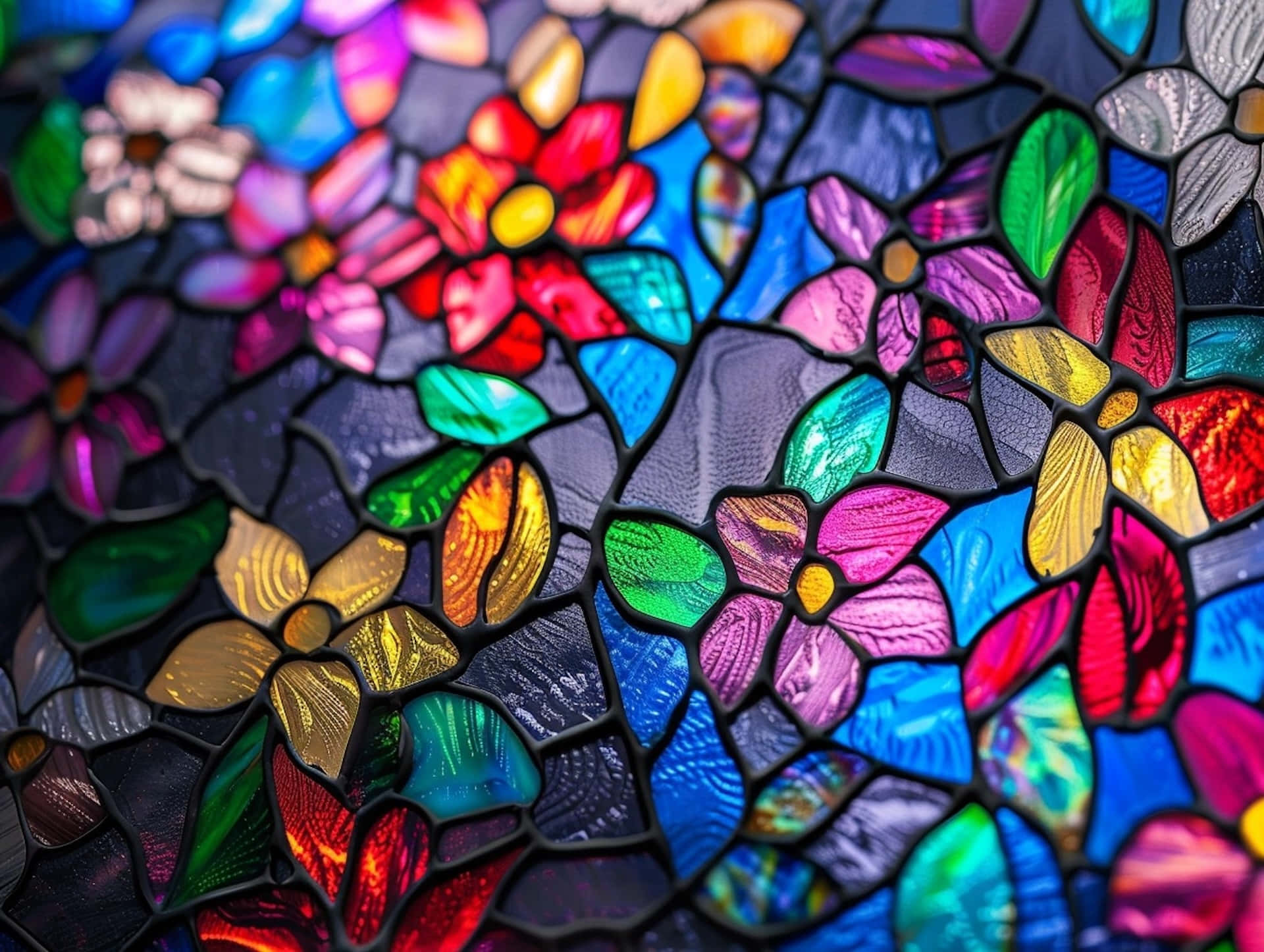 stained glass, floral pattern, red, Full HD Desktop Wallpaper
