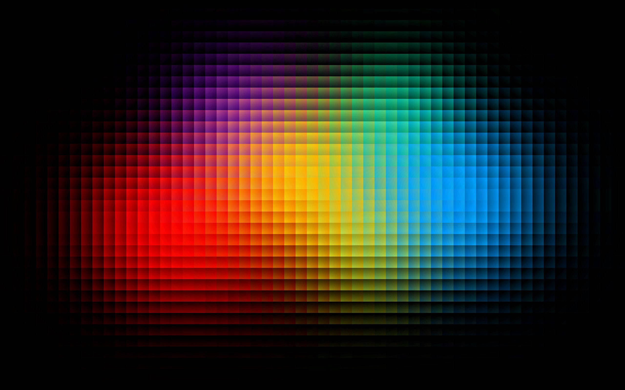 pixelated grid pattern, rainbow gradient, central point, 2K Desktop Wallpaper