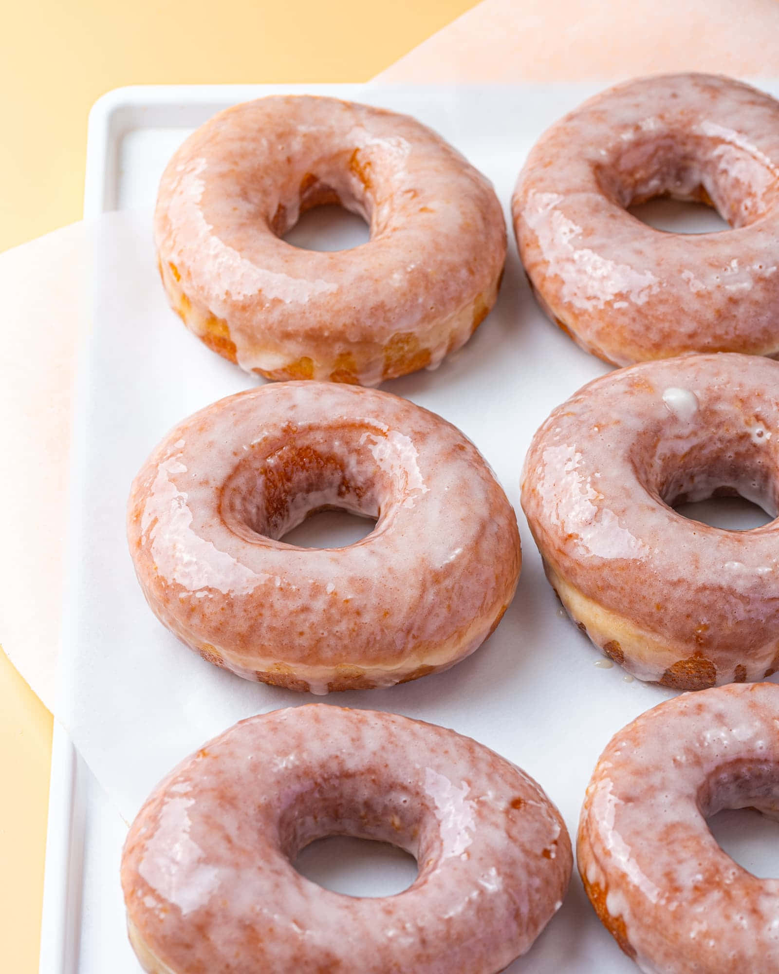 glazed donut, shiny pinkish sugar coating, white tray, Full HD Phone Wallpaper