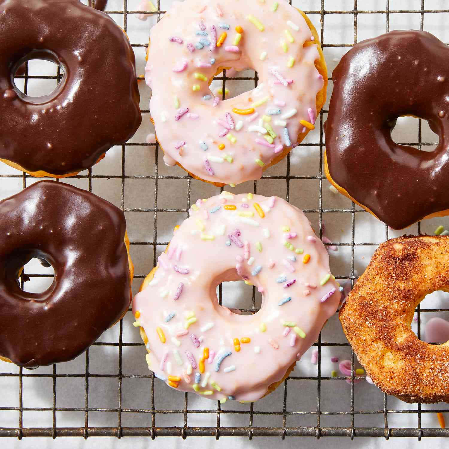 glazed donut, chocolate icing, pink icing, HD Desktop Wallpaper
