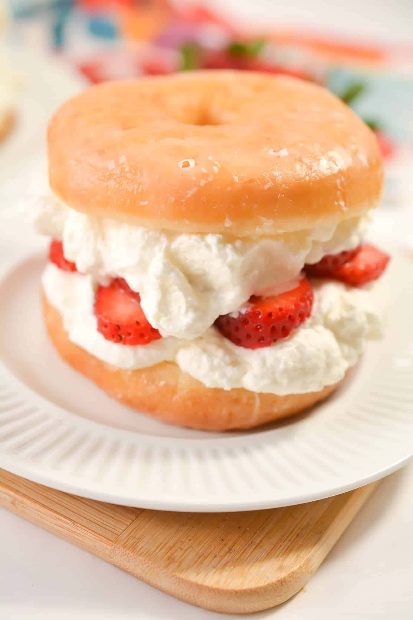 glazed donut, whipped cream, fresh strawberries, Full HD Phone Wallpaper