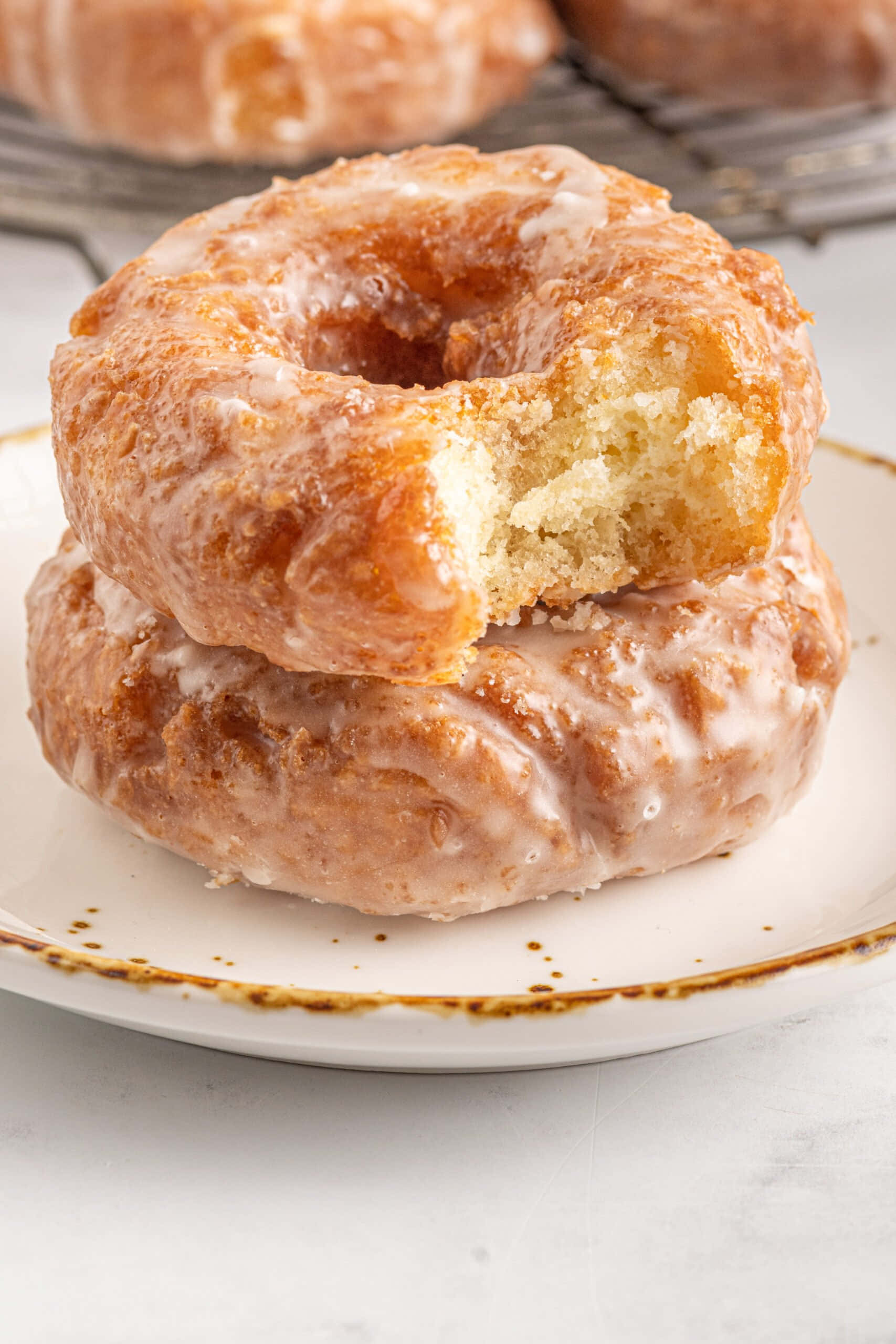 glazed donut, stacked, plate, 2K Phone Wallpaper