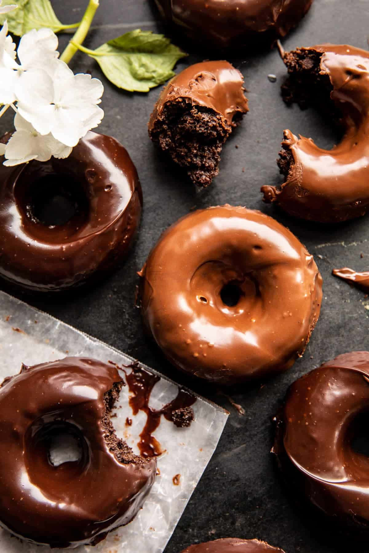 Glazed Donut, chocolate-glazed donuts, bite marks, HD Phone Wallpaper