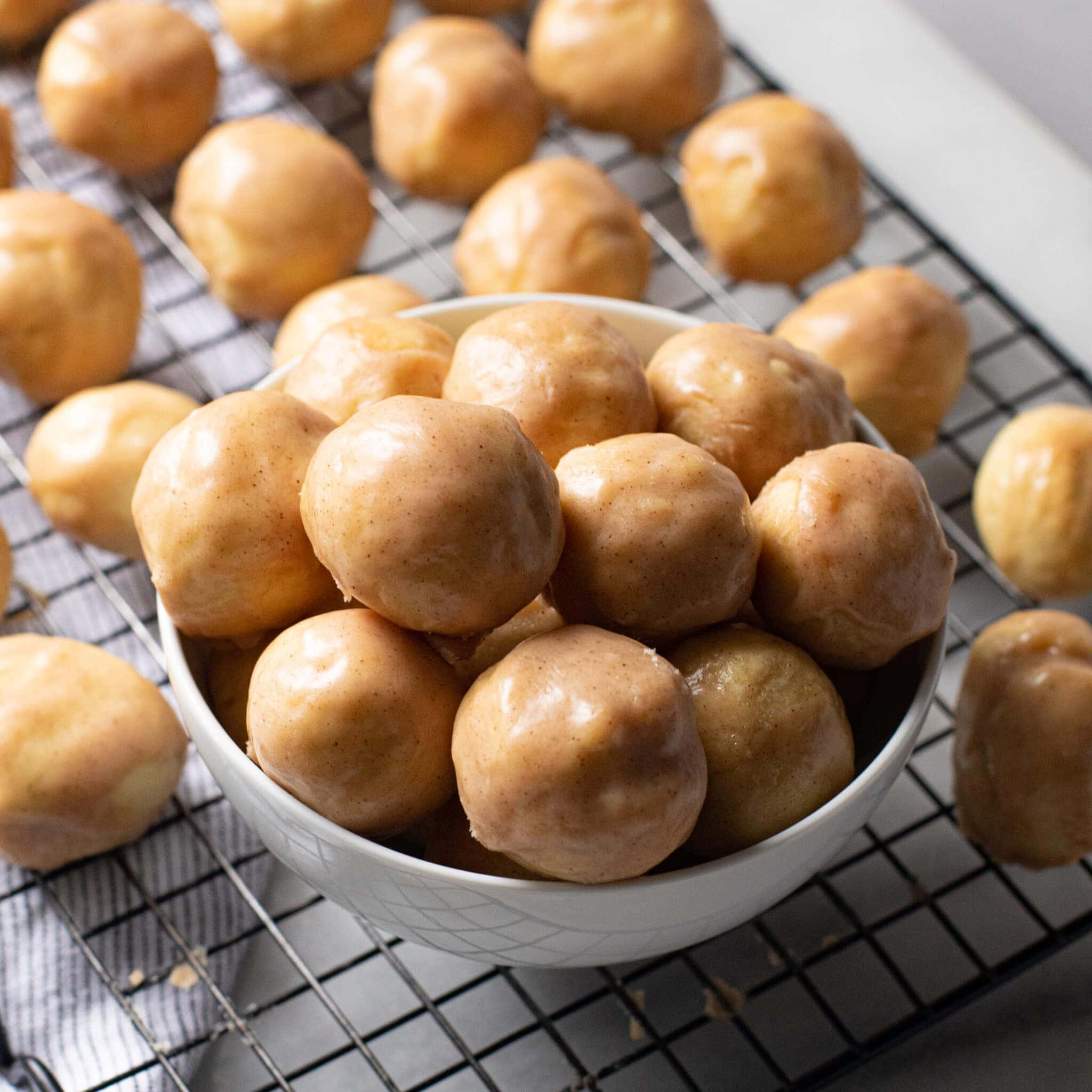 glazed donut, golden glazed donut holes, white bowl, Full HD Desktop Wallpaper