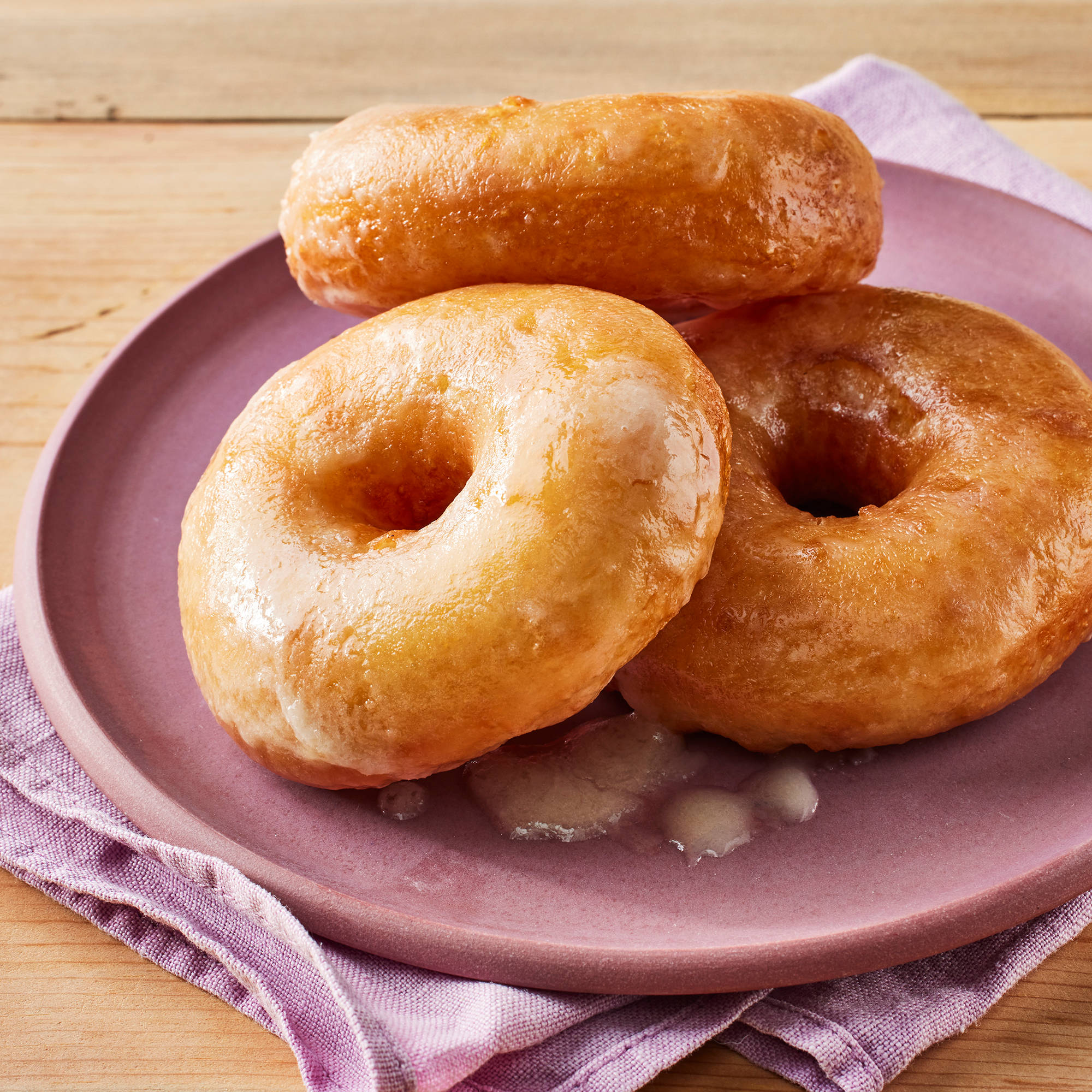 glazed donuts, mauve plate, purple napkin, Full HD Desktop Wallpaper