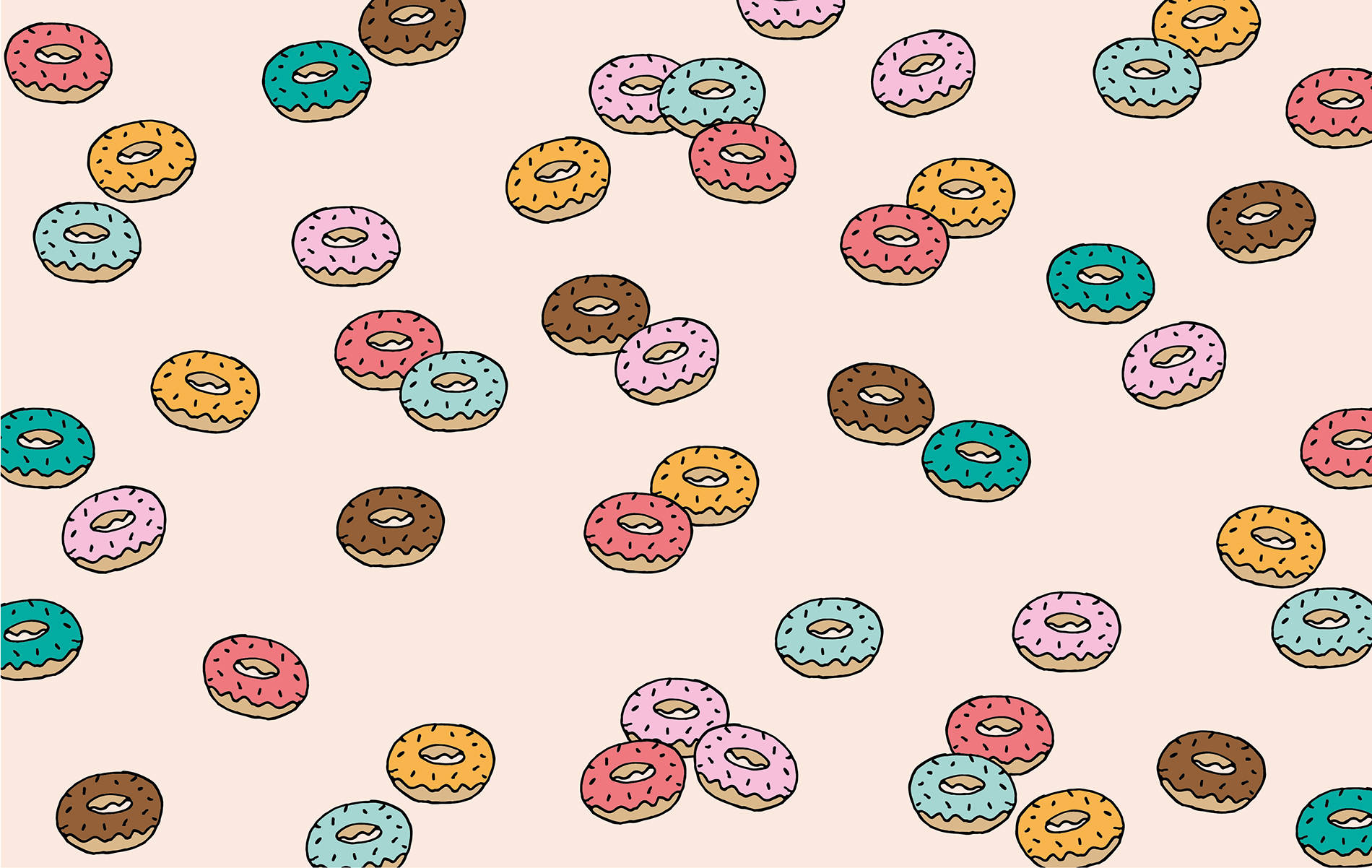scattered glazed donuts, colorful cartoon donuts, sprinkles, HD Desktop Wallpaper