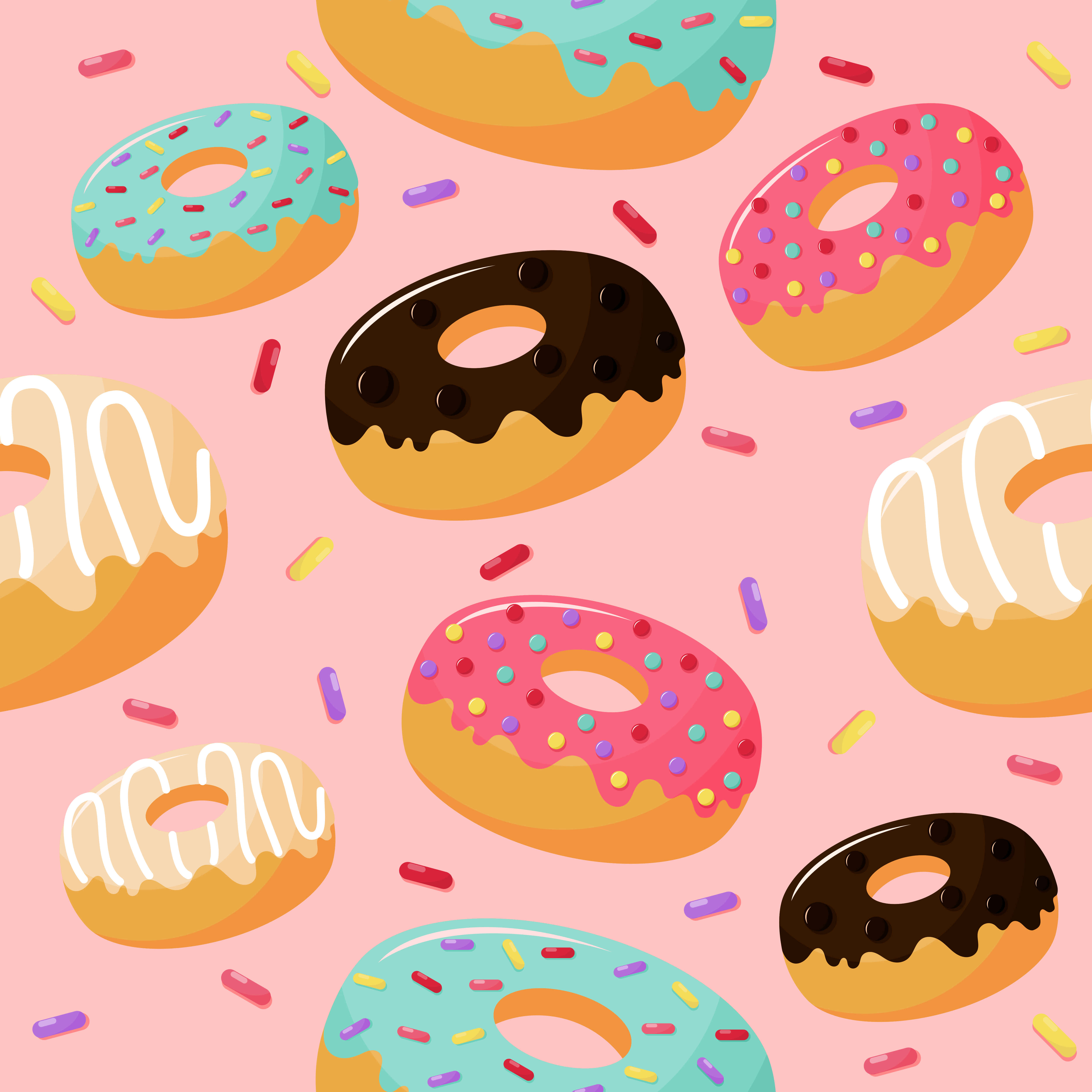 cute donut, 5000 x 5000 wallpaper, colorful cartoon donuts, 4K Desktop Wallpaper