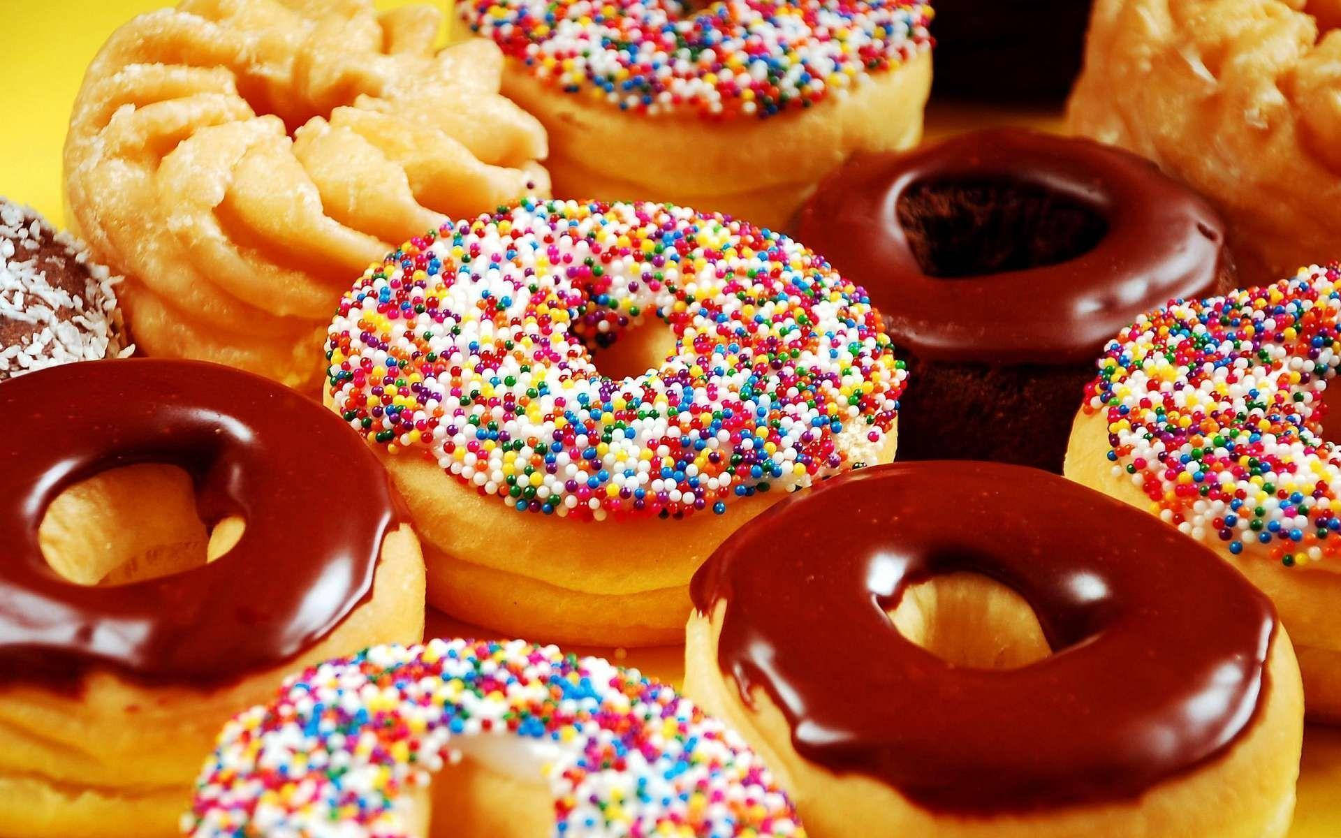 sprinkle filled donuts, chocolate glaze, rainbow sprinkles, Full HD Desktop Wallpaper