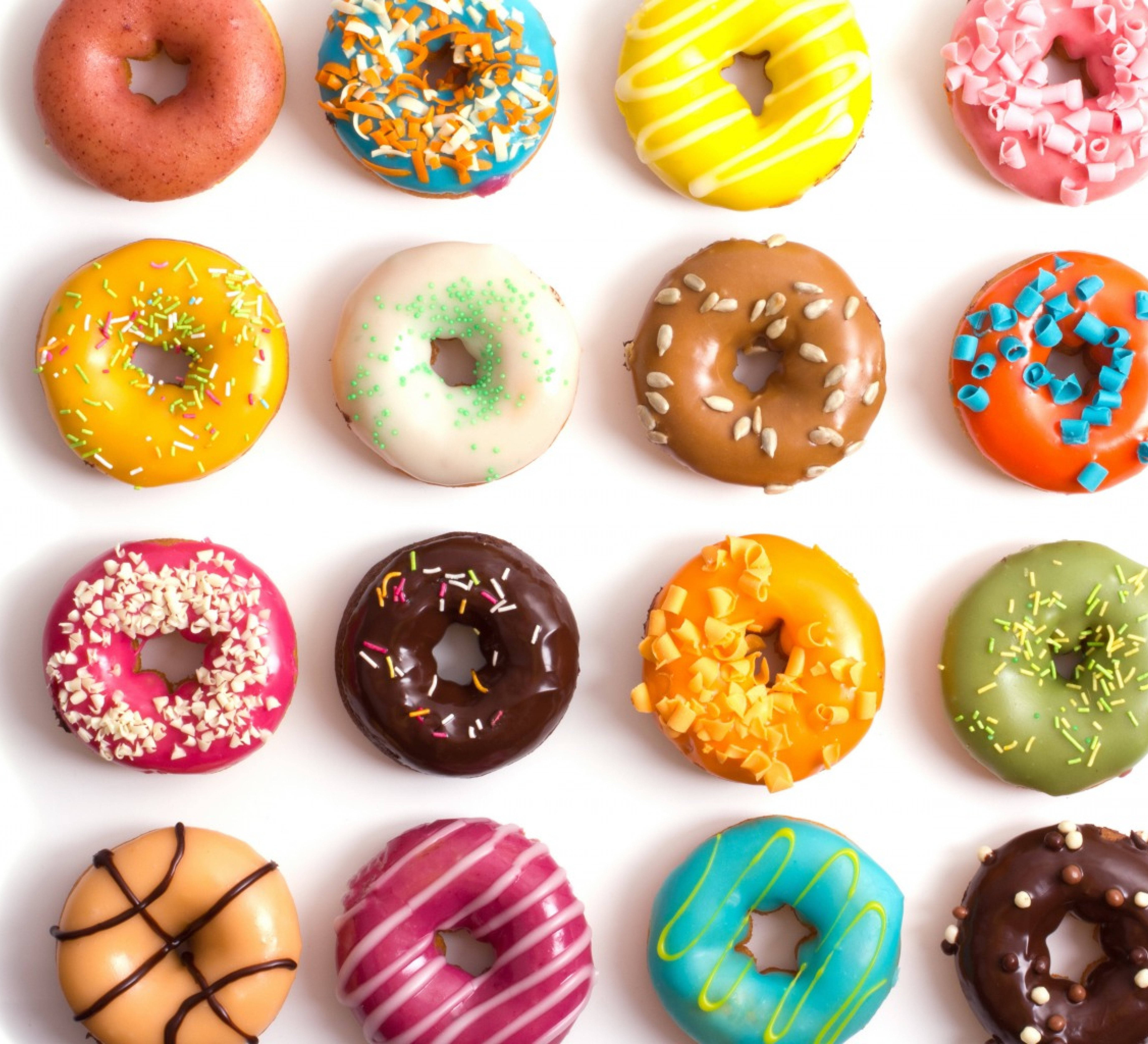 donuts aesthetic pattern, vibrant grid, twelve assorted donuts, 5K Desktop Wallpaper