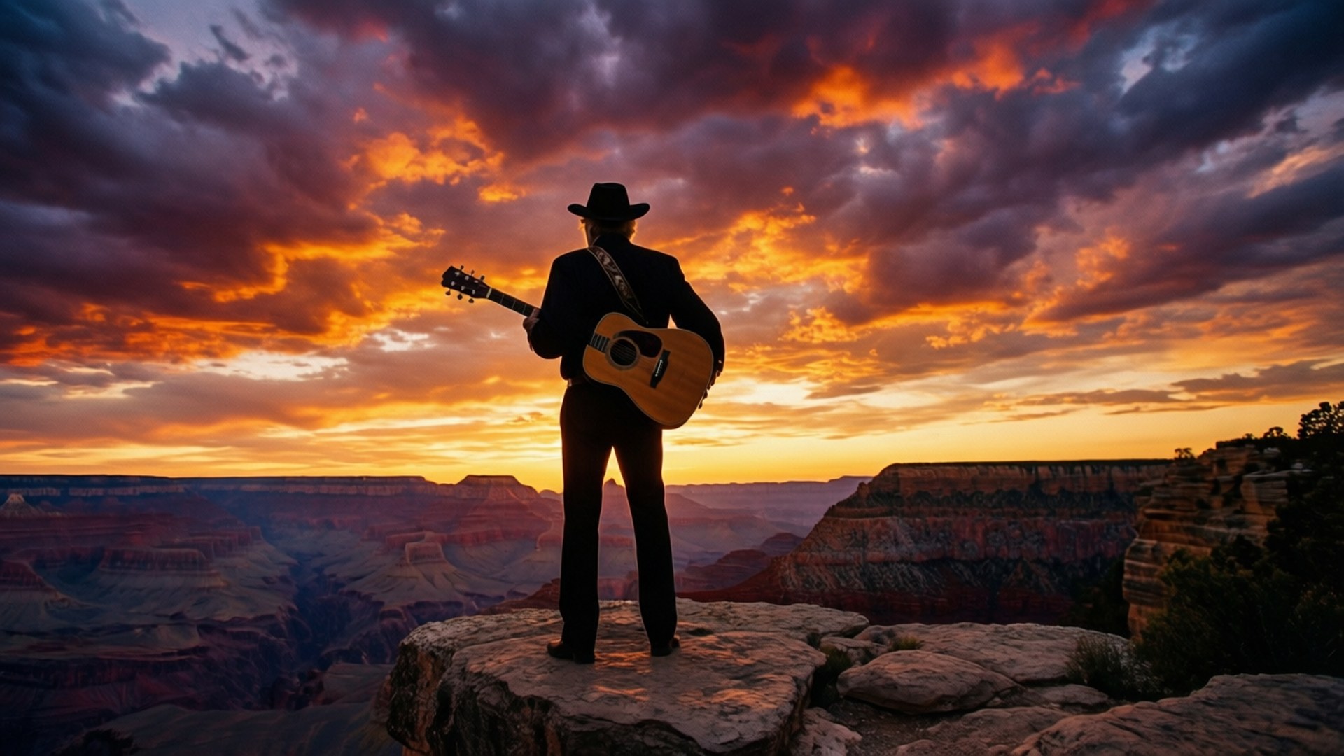 Glen Campbell, silhouette, sunset, Full HD Desktop Wallpaper