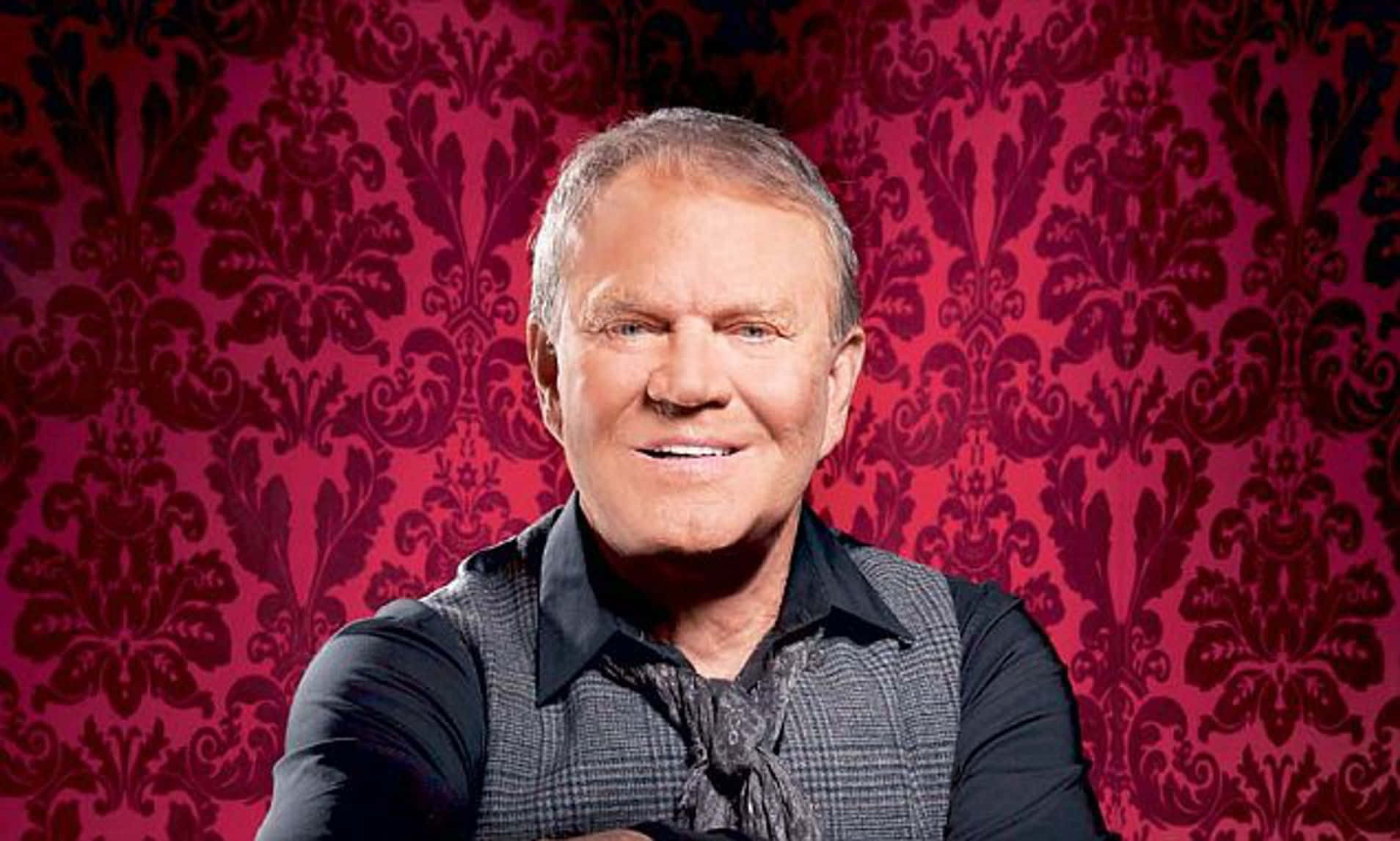 Glen Campbell, red damask wallpaper, gray hair, HD Desktop Wallpaper
