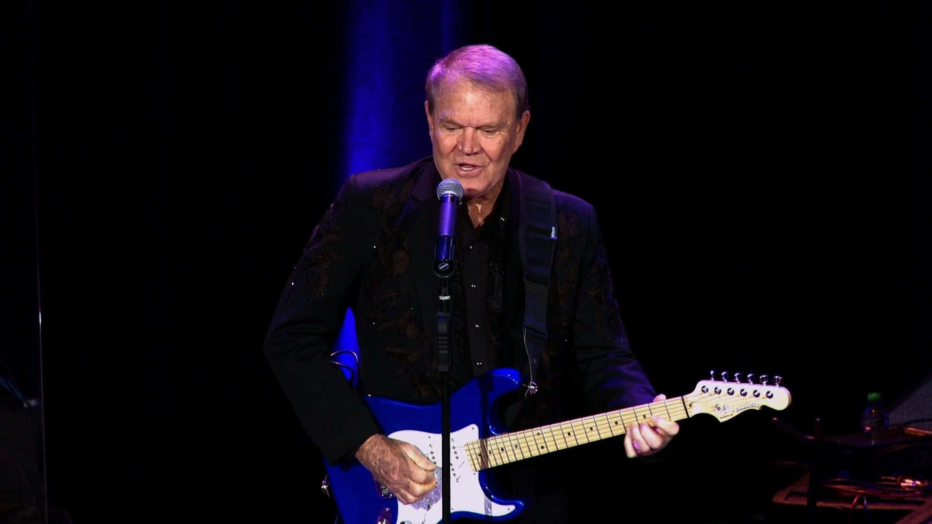 Glen Campbell, blue electric guitar, stage lights, Full HD Desktop Wallpaper