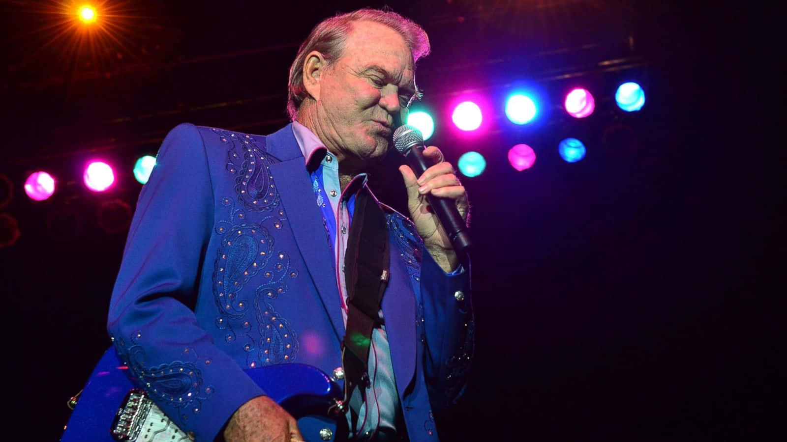 Glen Campbell, blue sequined jacket, colorful spotlights, HD Desktop Wallpaper