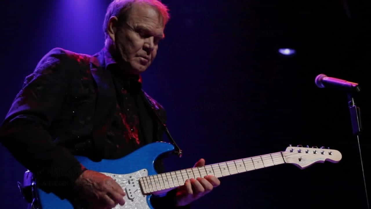 Glen Campbell, blue electric guitar, purple stage lights, HD Desktop Wallpaper