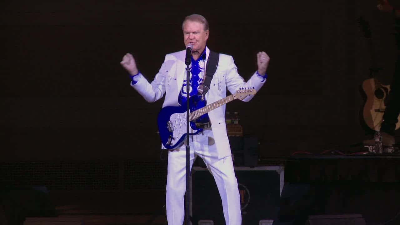 Glen Campbell, white suit, blue shirt, HD Desktop Wallpaper