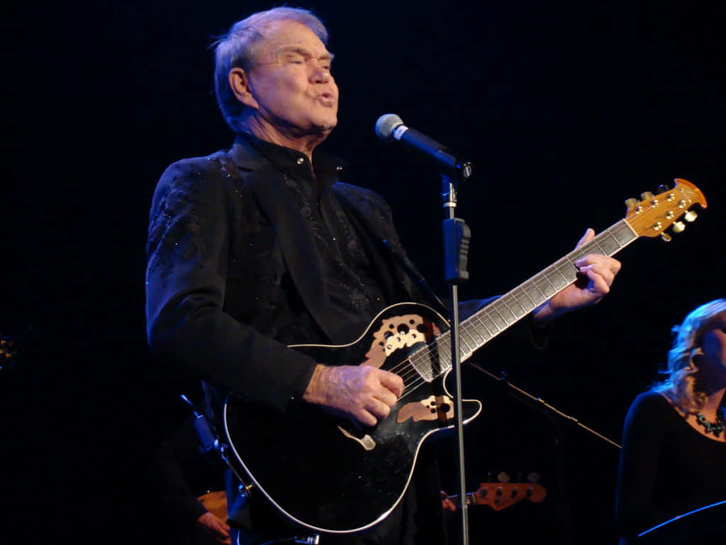 Glen Campbell, black suit, black resonator guitar, SD Desktop Wallpaper