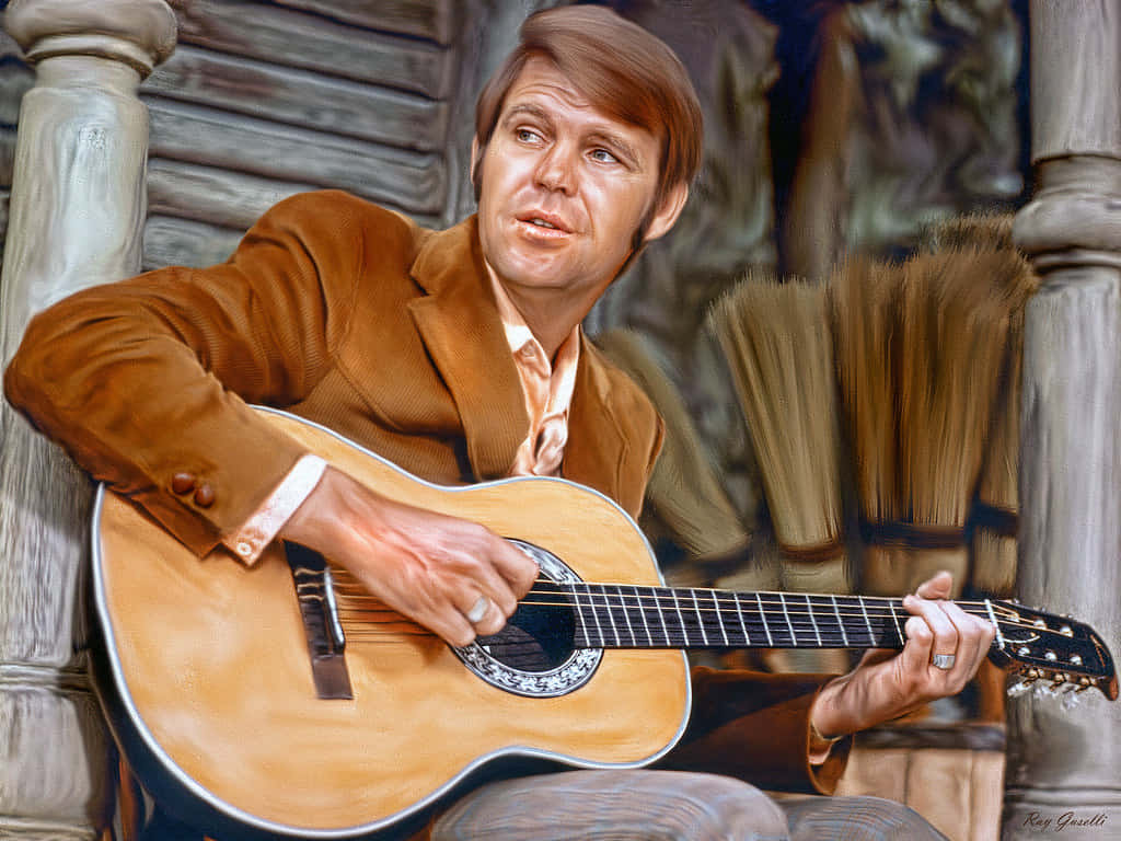 Glen Campbell, acoustic guitar, brown jacket, SD Desktop Wallpaper