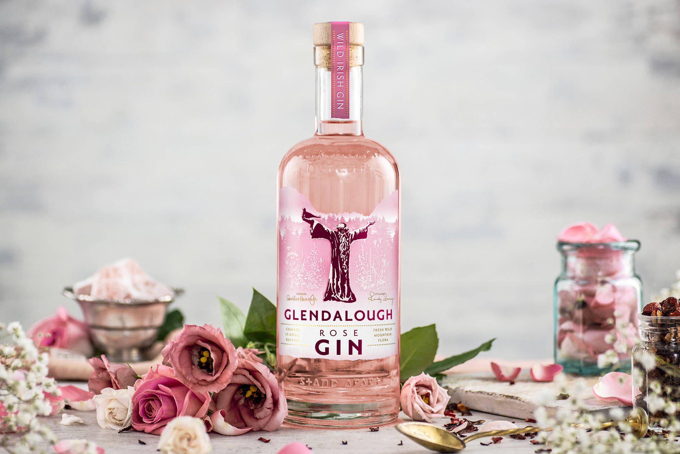 Glendalough, rose gin, pink roses, Full HD Desktop Wallpaper