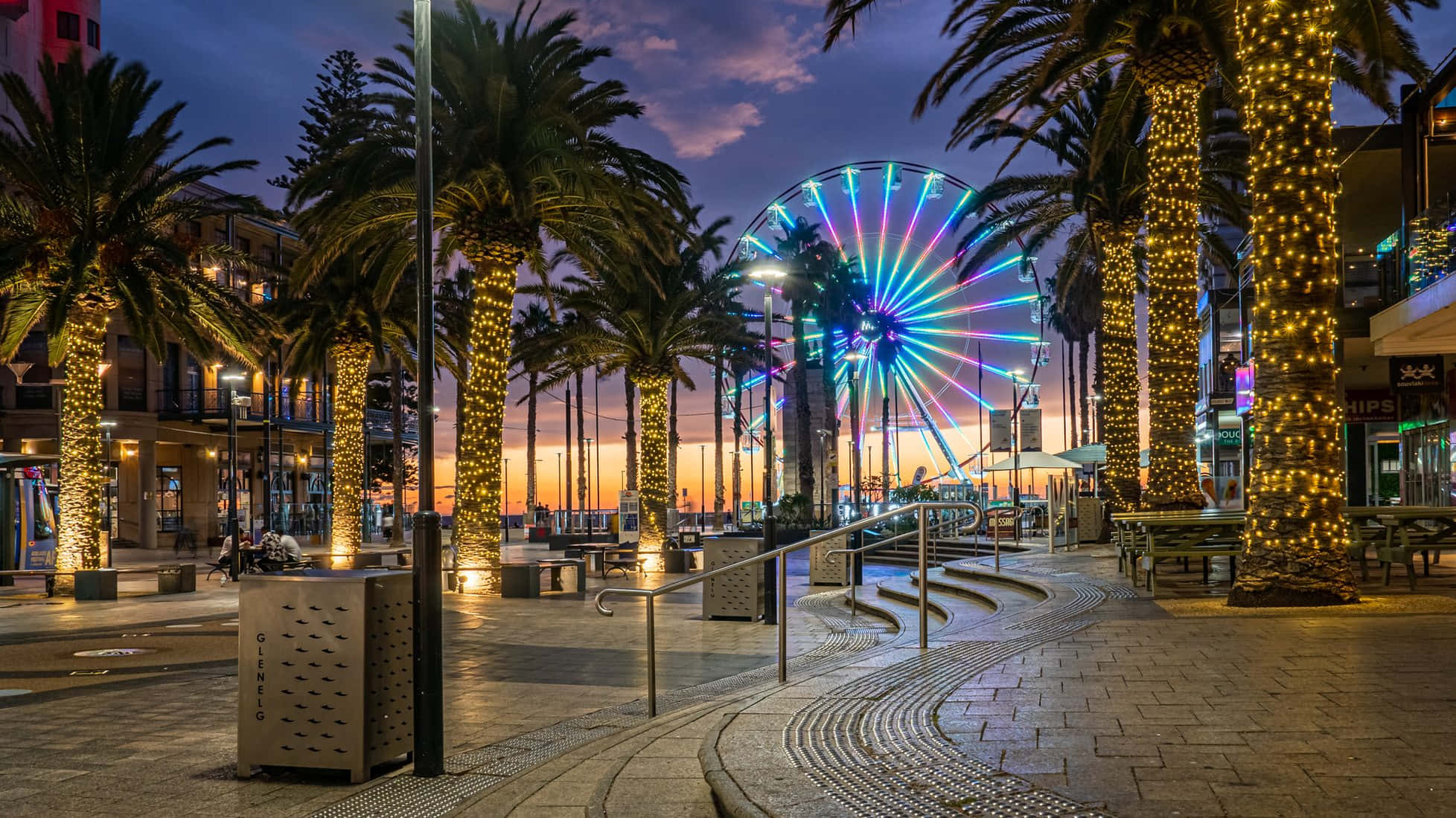 Glenelg, beachfront promenade, dusk, Full HD Desktop Wallpaper