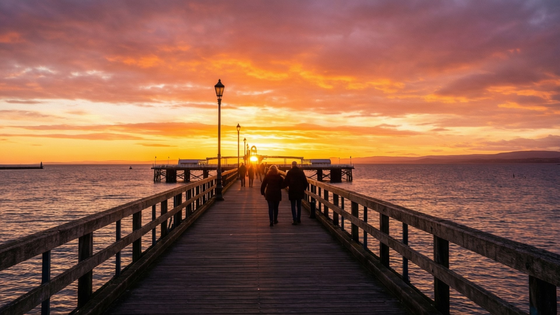 Glenelg, sunset, jetty, Full HD Desktop Wallpaper
