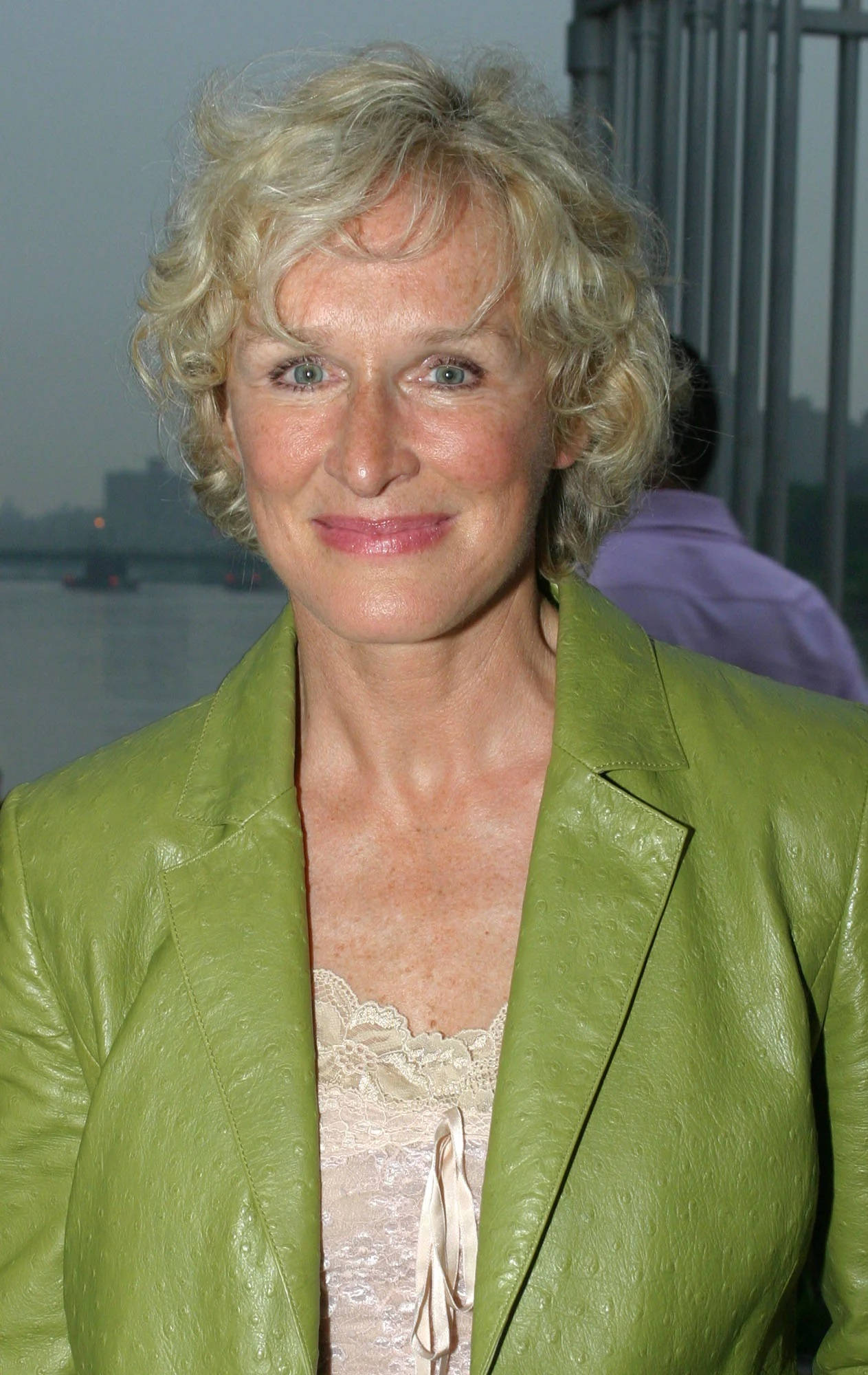 Glenn Close, American actress, vibrant green leather jacket, Full HD Phone Wallpaper