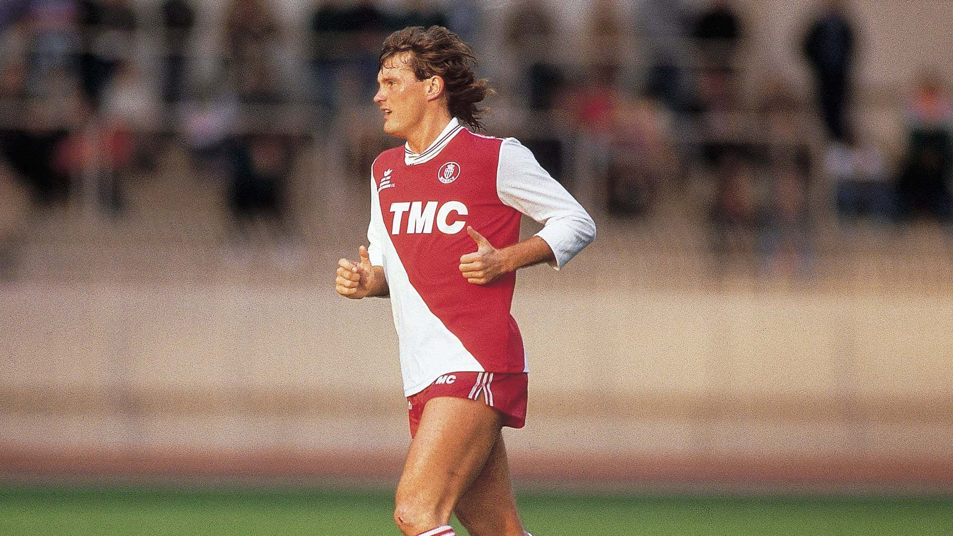 Glenn Hoddle, red and white Ajax jersey, green pitch, Full HD Desktop Wallpaper