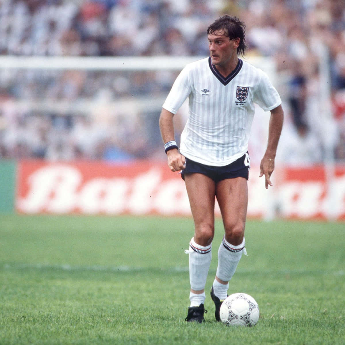 Glenn Hoddle, white striped jersey, sunlit green pitch, SD Desktop Wallpaper
